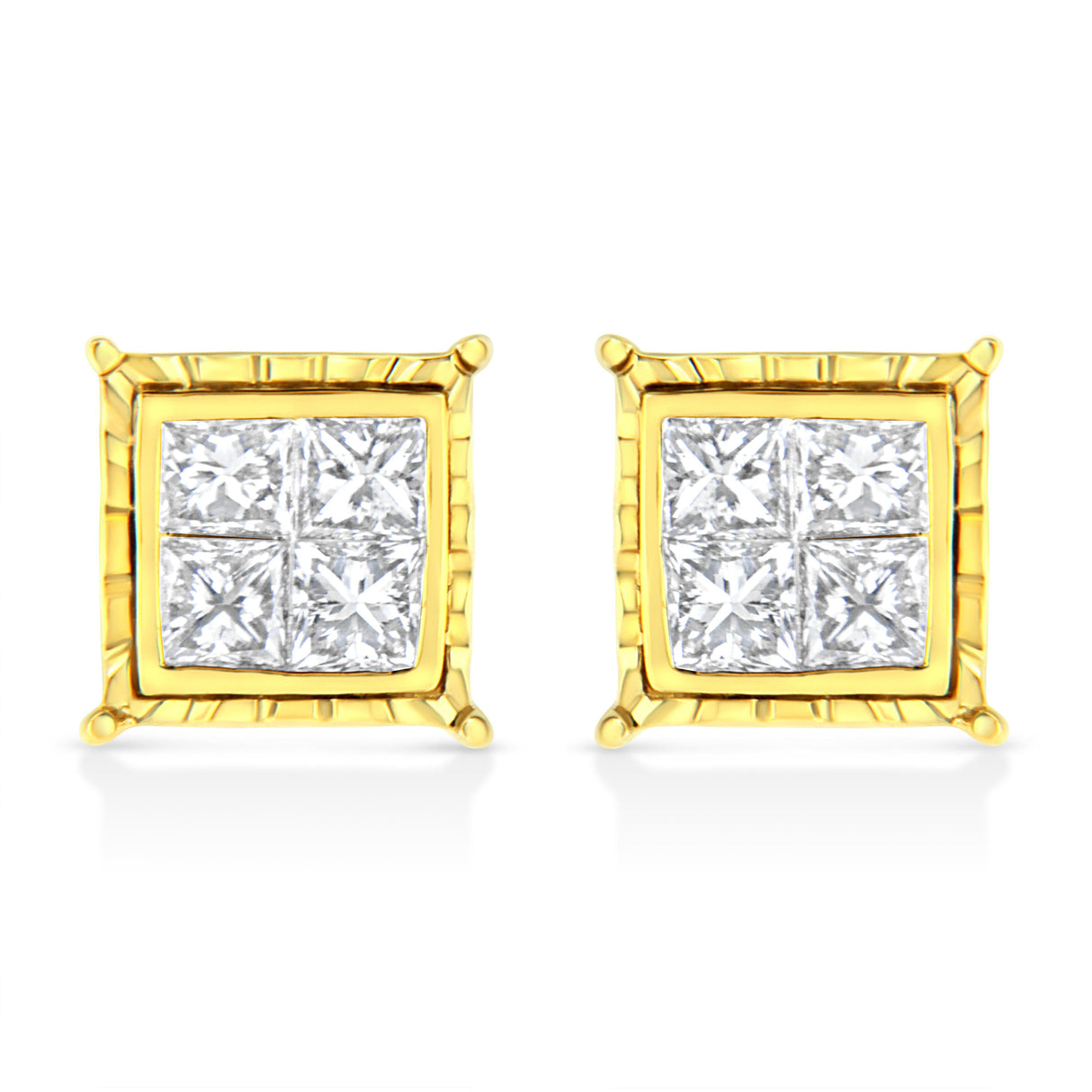 14K Yellow Gold 1 Cttw Princess Cut Diamond Square Stud Earrings
