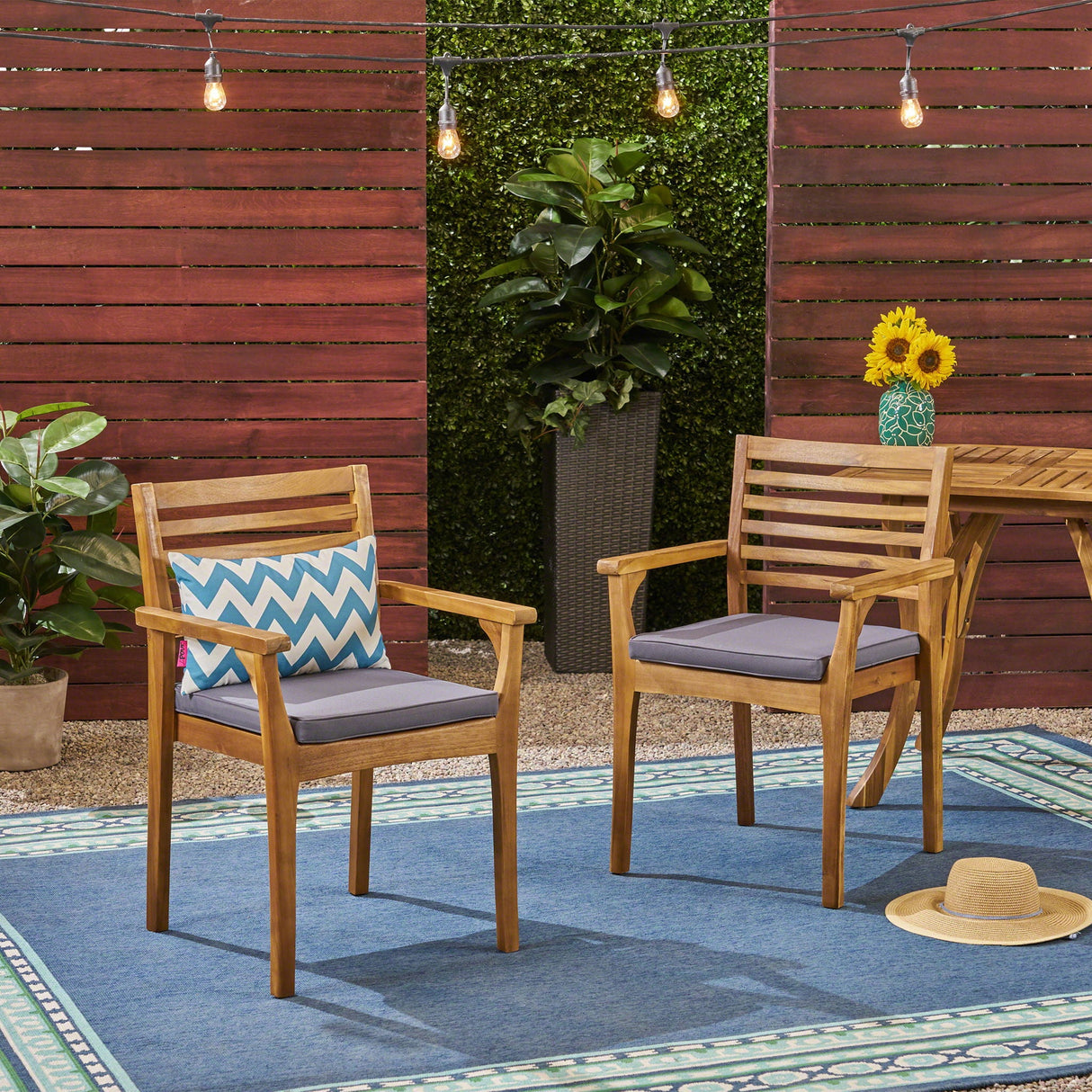 Outdoor Dining Chair With Slat Back And Acacia Wood Frame (Set of 2) - Gray / Teak - Best Buy Furniture