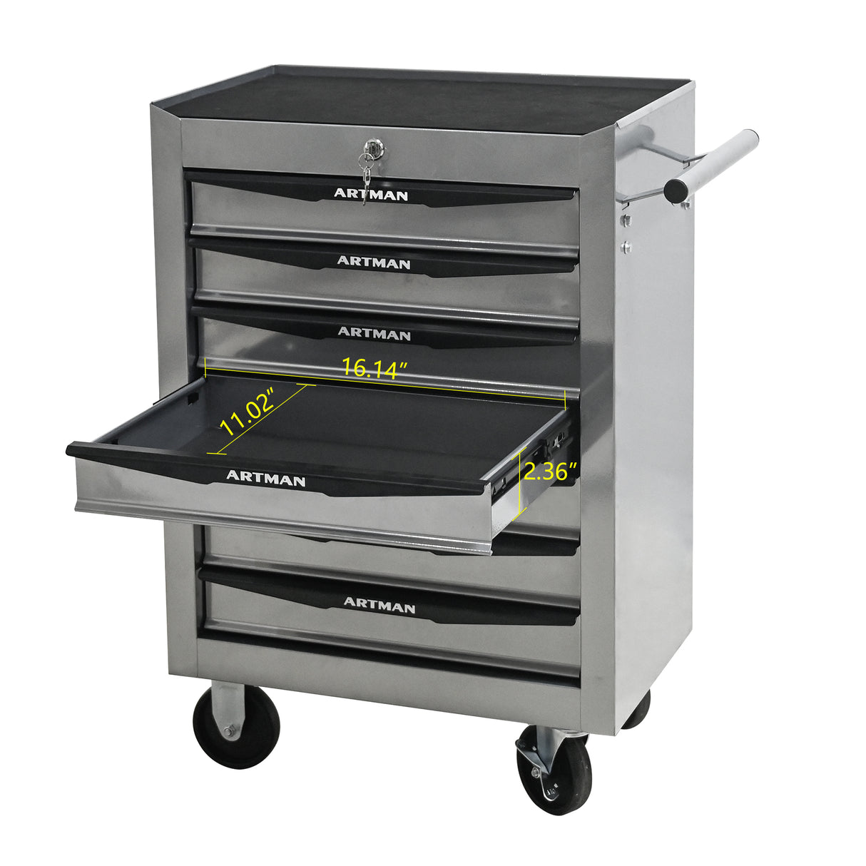 Rolling Metal Tool Chest with 7 Drawers, 20" Cabinet Silver