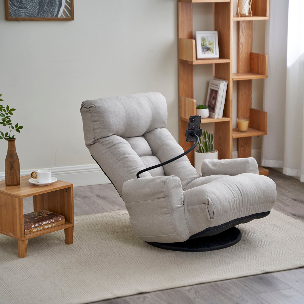 Adjustable Swivel Lounge Chair With 360 Degree Rotating Seat And Headrest Support