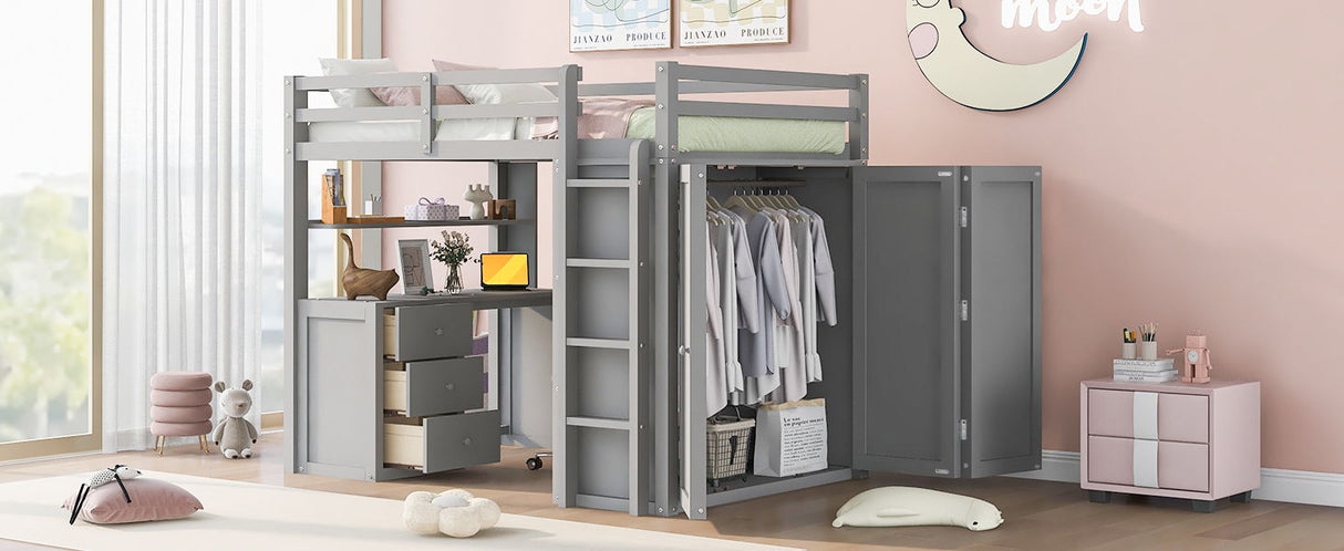 Loft Bed With Drawers, Desk, And Wardrobe