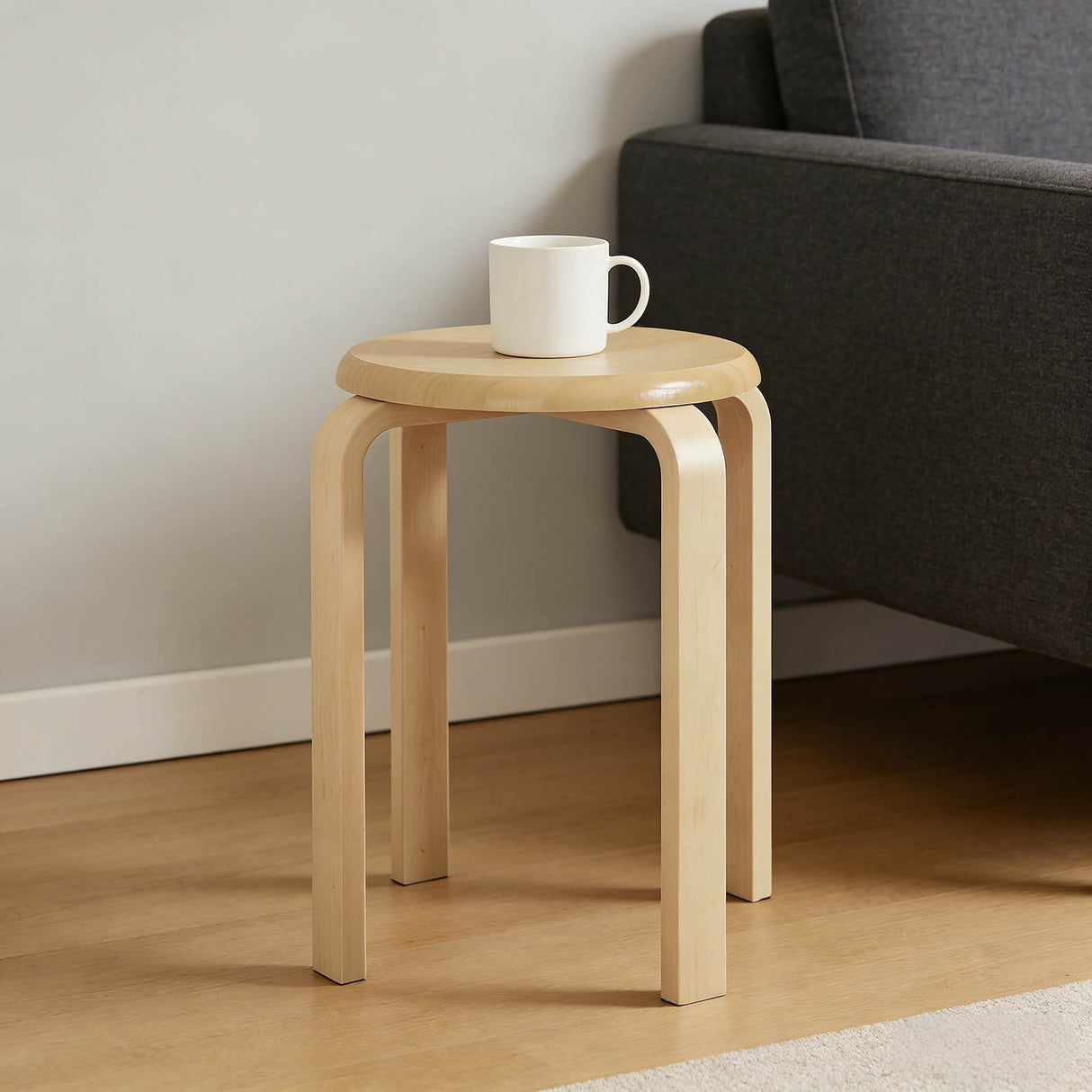 Stackable Bentwood Stool Set of 4, 18" Round Backless Nesting Stools
