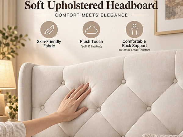 King Size Upholstered Platform Bed Frame
