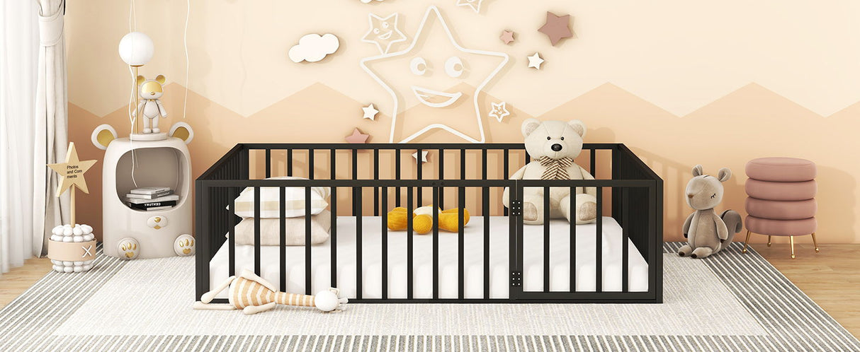 Metal Floor Bed Frame With Fence And Door