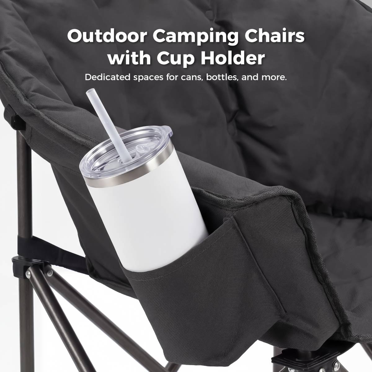 Oversized Camping Chair, Portable Folding Moon Chair with Side Pocket