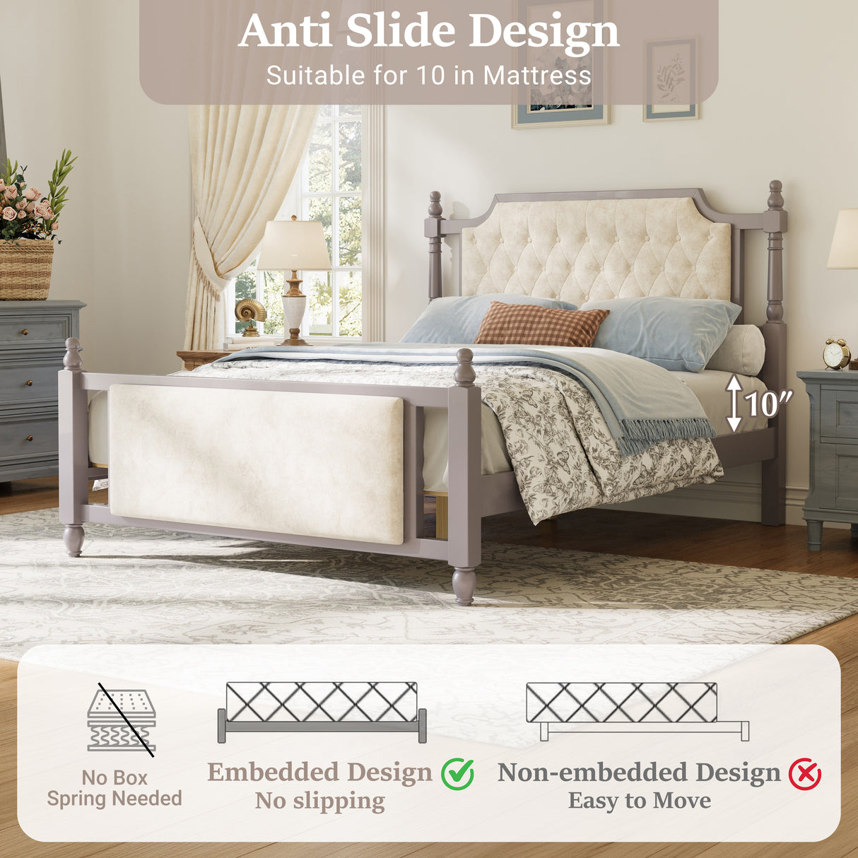 Queen Size Upholstered Platform Bed with Button Tufted Headboard