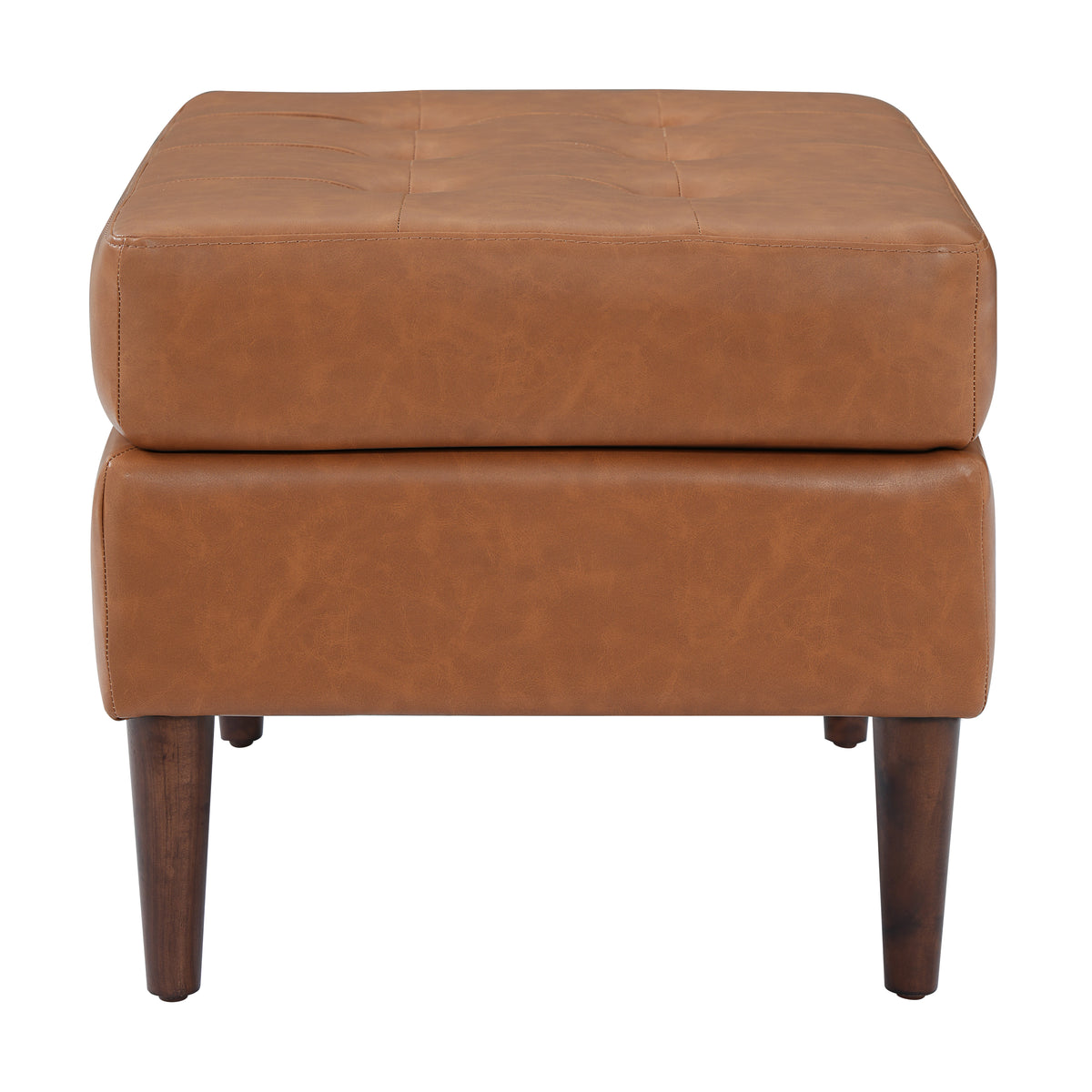 Upholstered PU Leather Ottoman, Solid Wooden Legs