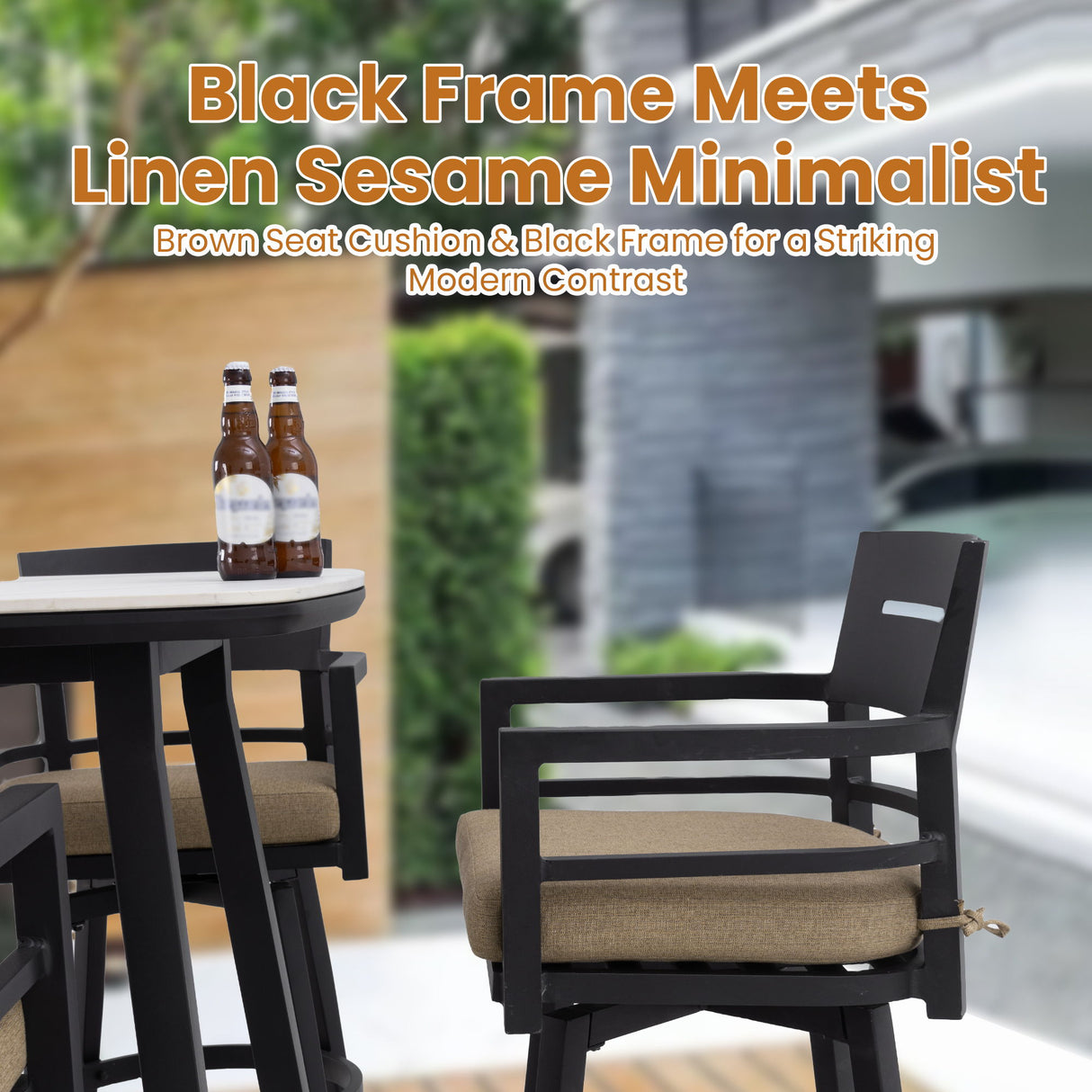 Outdoor Swivel Bar Chairs, 360 Degree Rotation, Ergonomic Backrest (Set of 2)