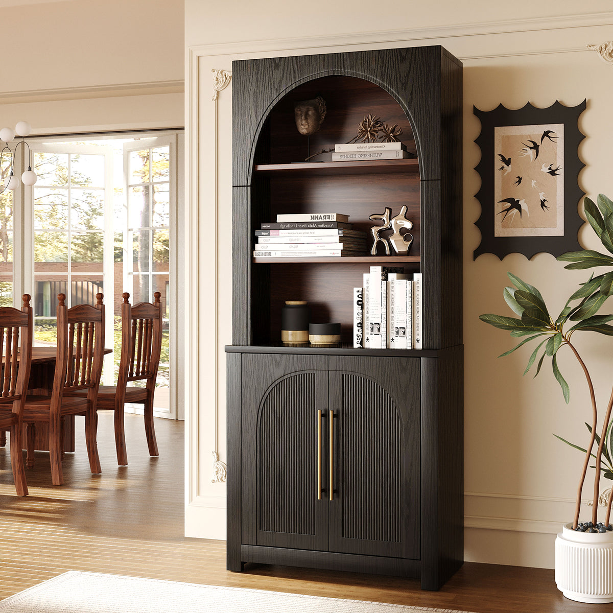 Modern Black Bookcase with Storage Cabinet