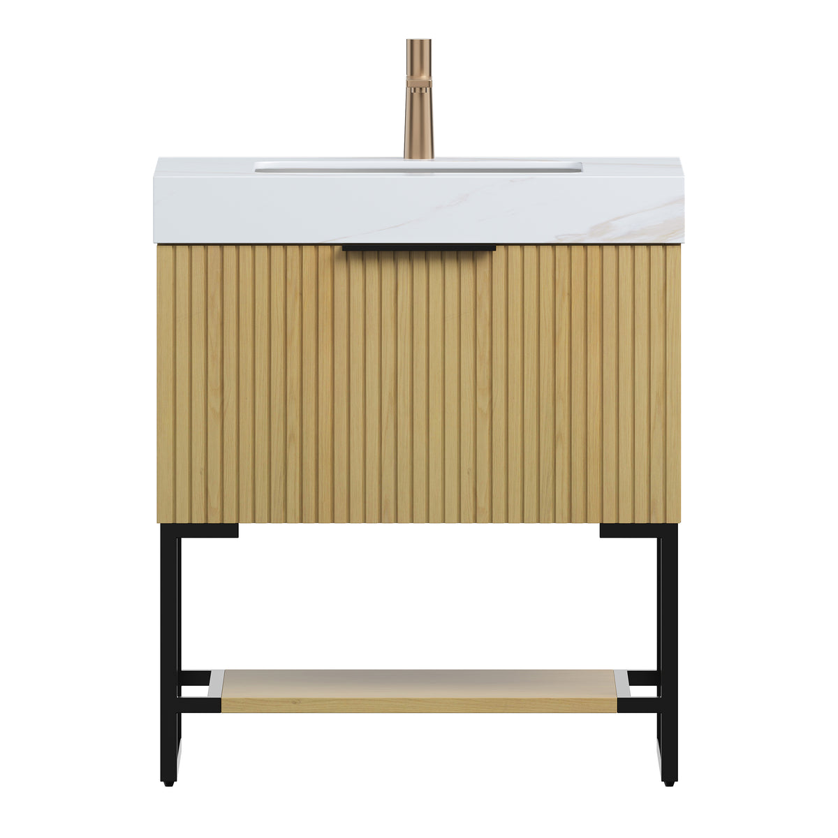 YOLAN 30" Bathroom Vanity & Sink, Freestanding Striped Plywood Storage Cabinet