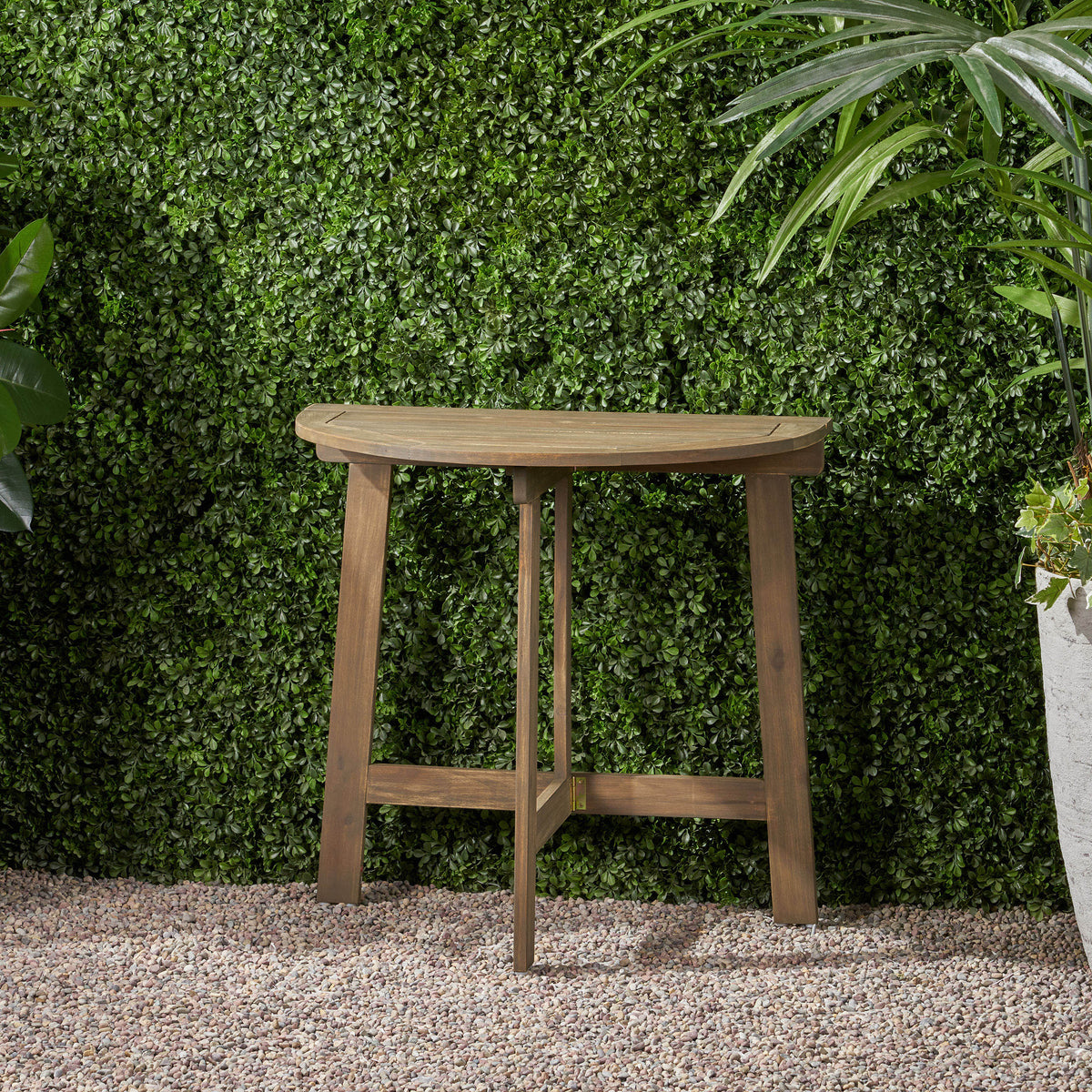 Outdoor Half-Round Folding Acacia Wood Bistro Table