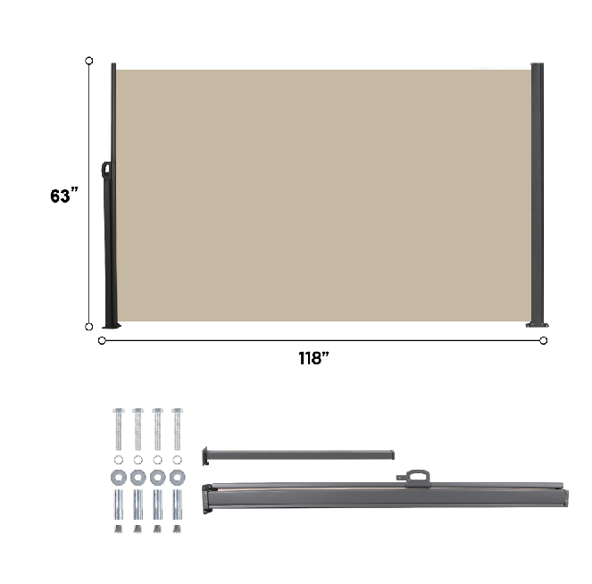 Retractable Side Screen Awning - Dark Grey - 118" x 63"