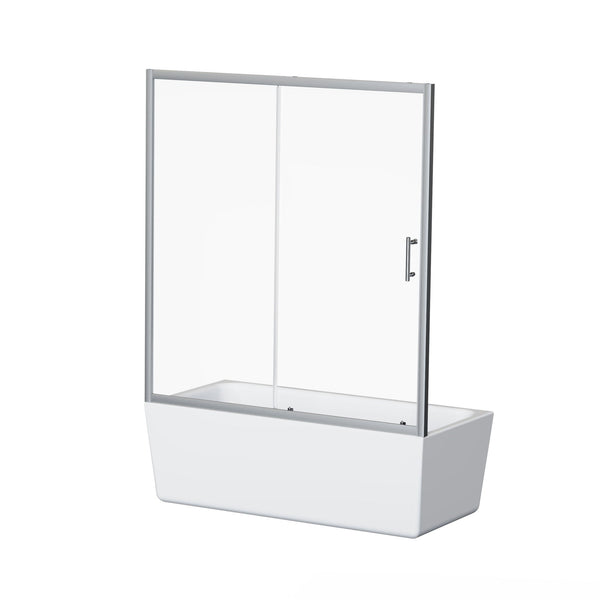 Single Sliding Shower Door For Bathtub With Handle - Chrome