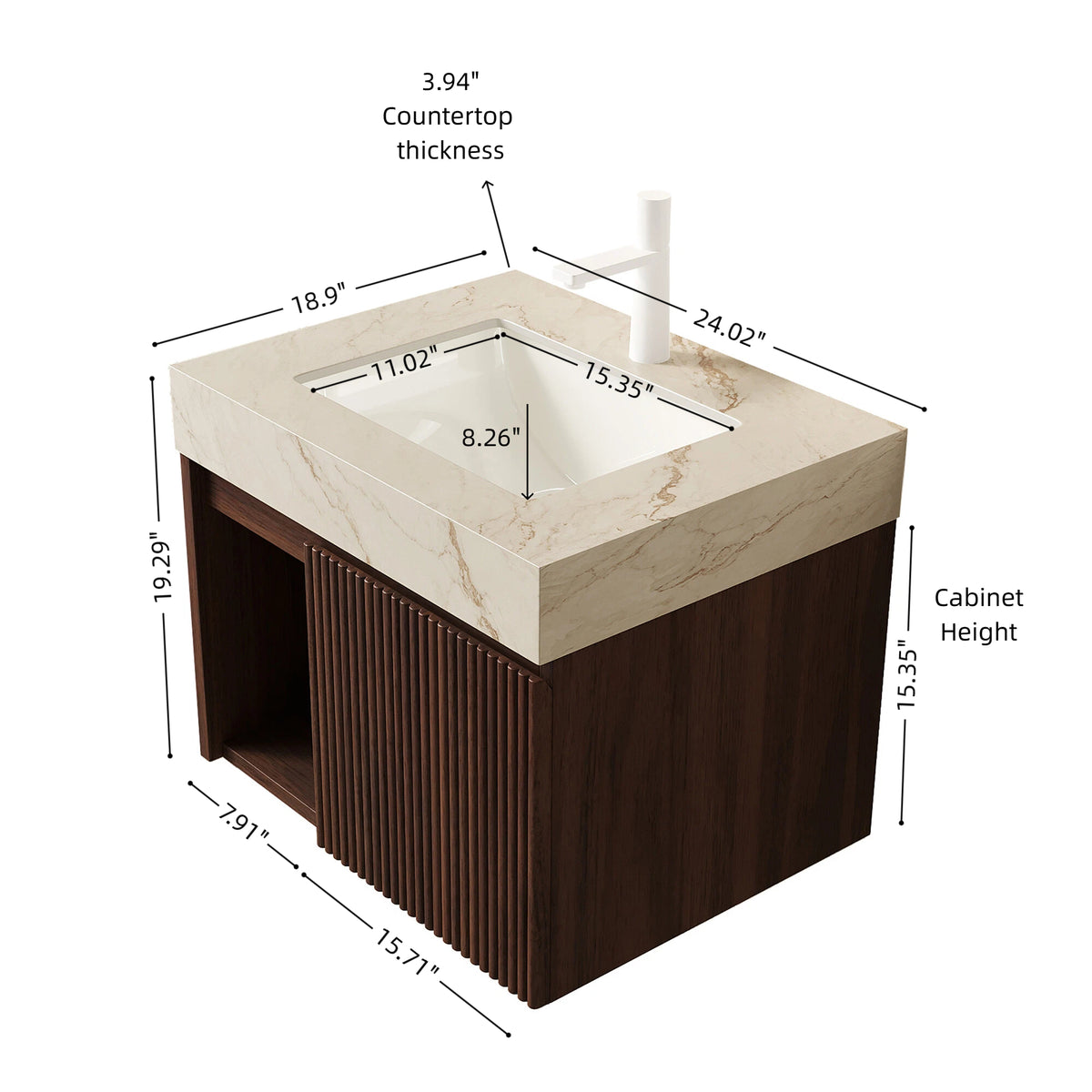 Eiden 24" Bathroom Vanity & Sink, Floating Storage Cabinet