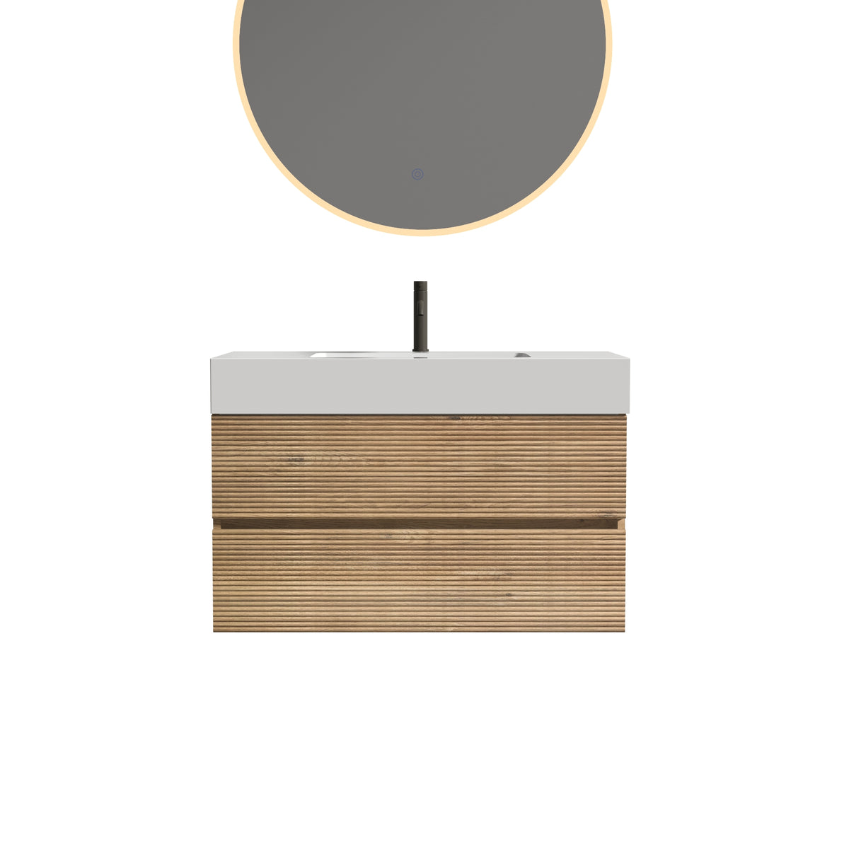 Grace 36-Inch Wall-Mounted Bathroom Vanity, Oak and White Solid Surface