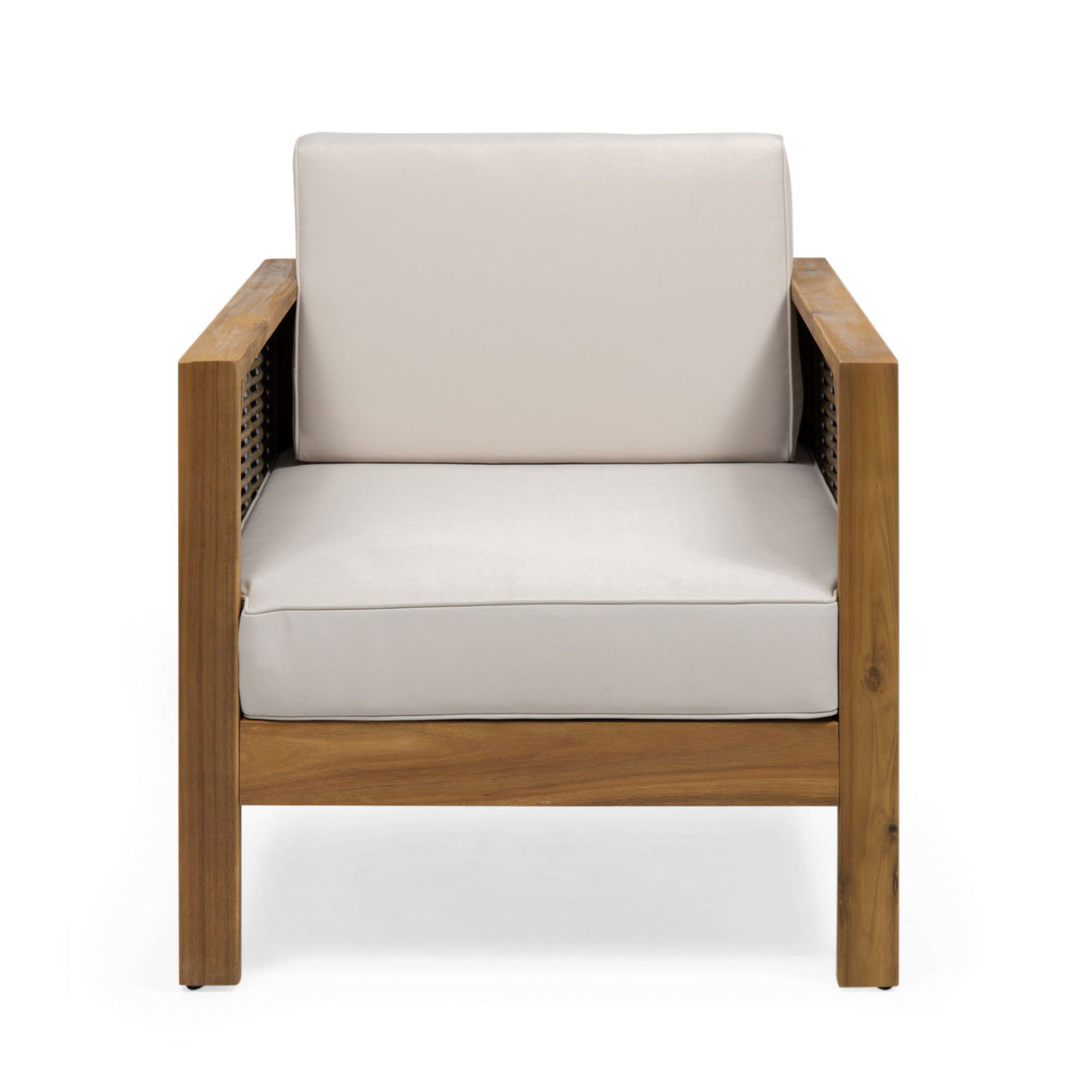 Outdoor 4 Seater Acacia Wood Chat Set With Wicker Accents And Cushions