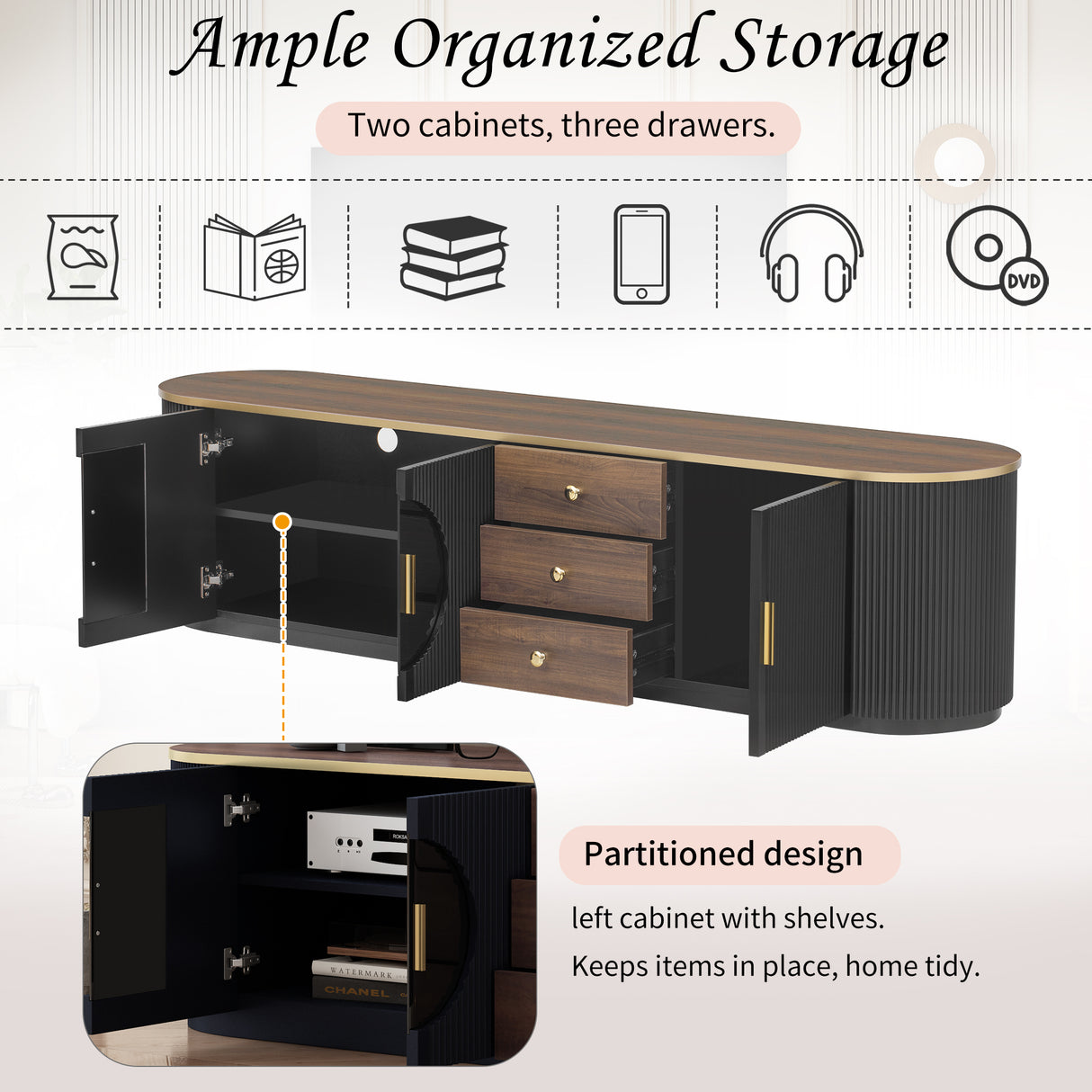 Vibe Haus 70.8'' Modern Minimalist TV Stand for TVs up to 80 Inches