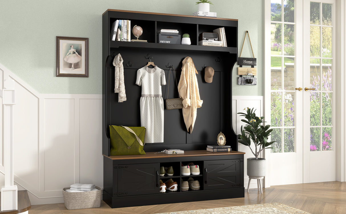 Vibe Haus 71''H Farmhouse Hall Tree with Bench and Shoe Storage