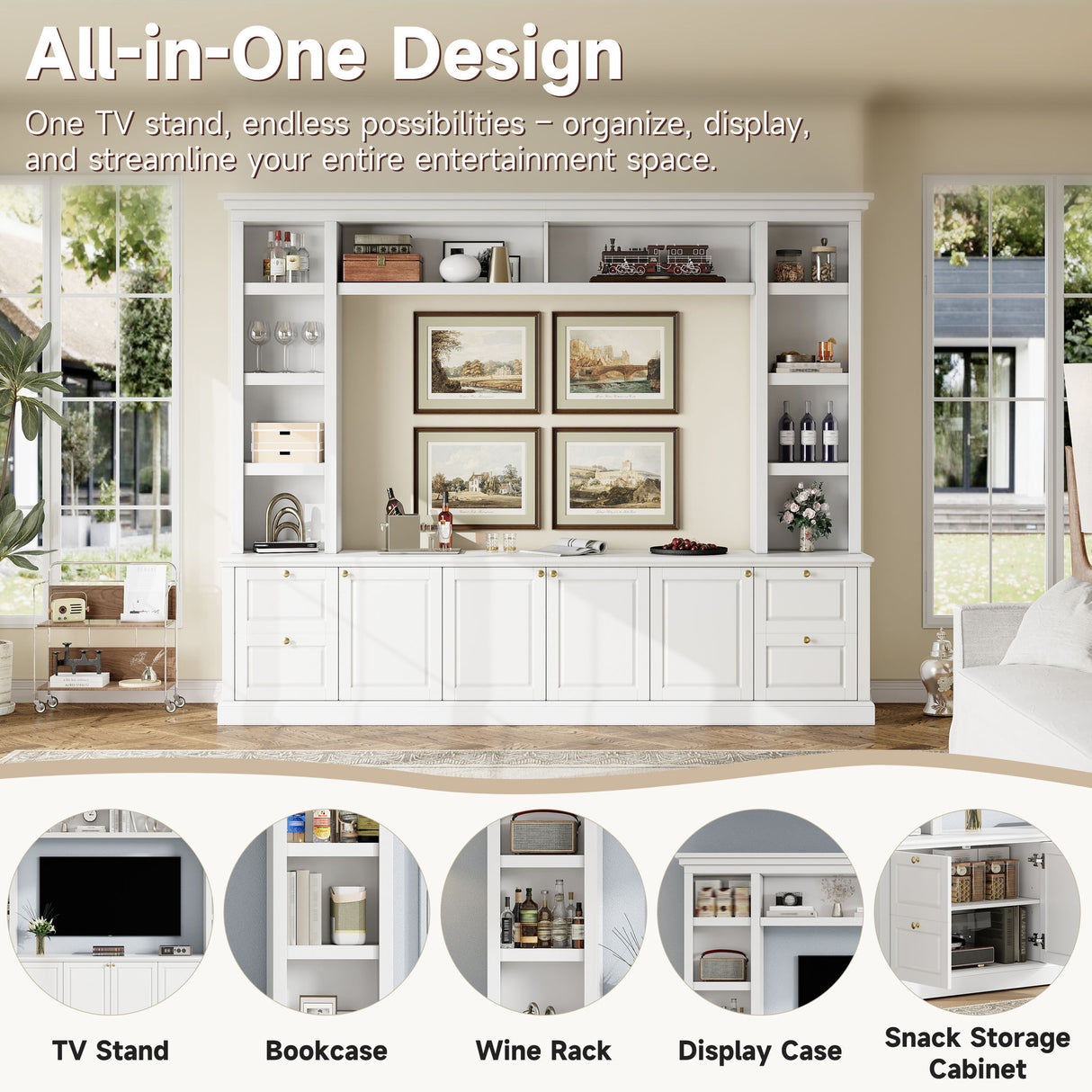 All-In-One TV Stand With Bookcase For TVs Up To 70"