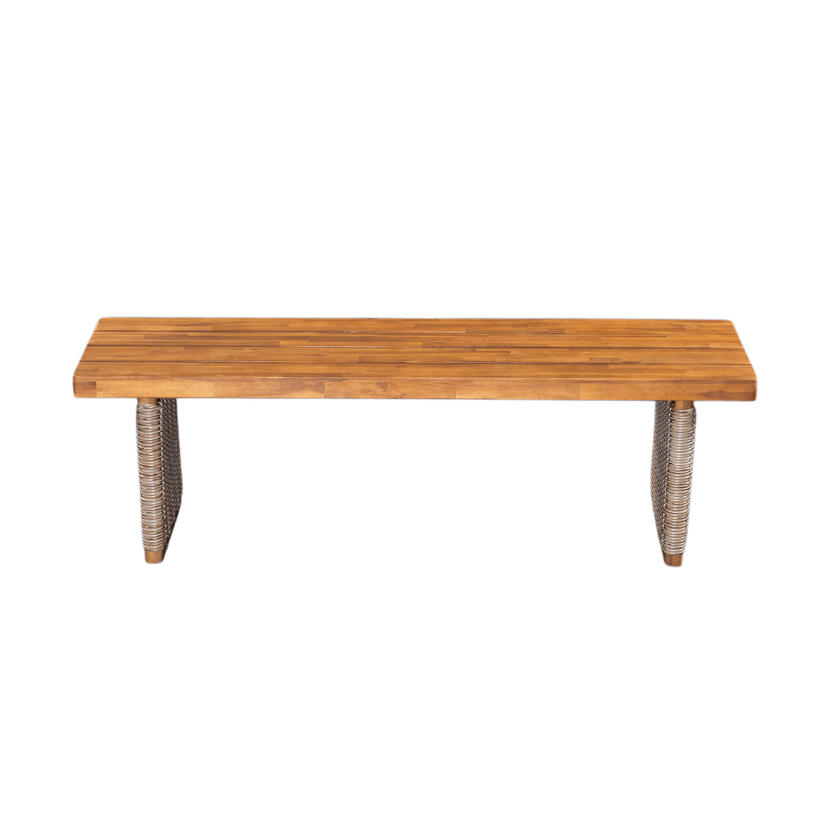 Outdoor Acacia Wood Bench (Set of 2), Teak Finish
