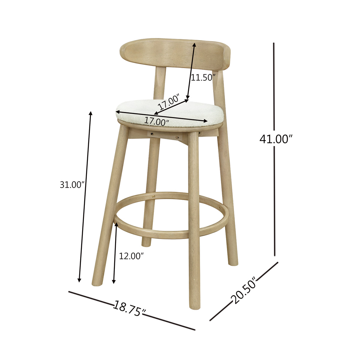 Round Cushion Bar Stools (Natural Ash + Beige)