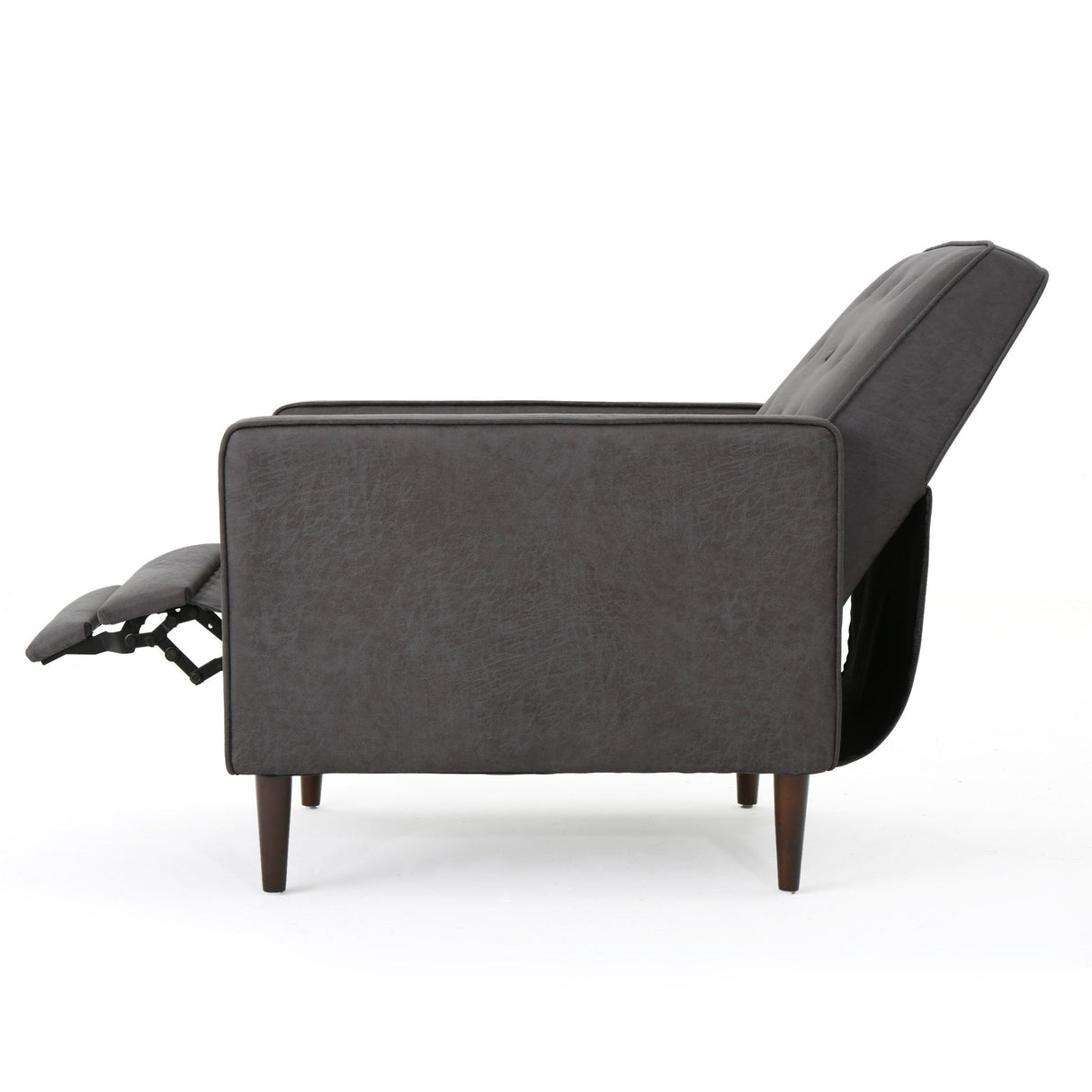 Macedonia - Mid Century Modern Button Tufted Fabric Recliner - Slate