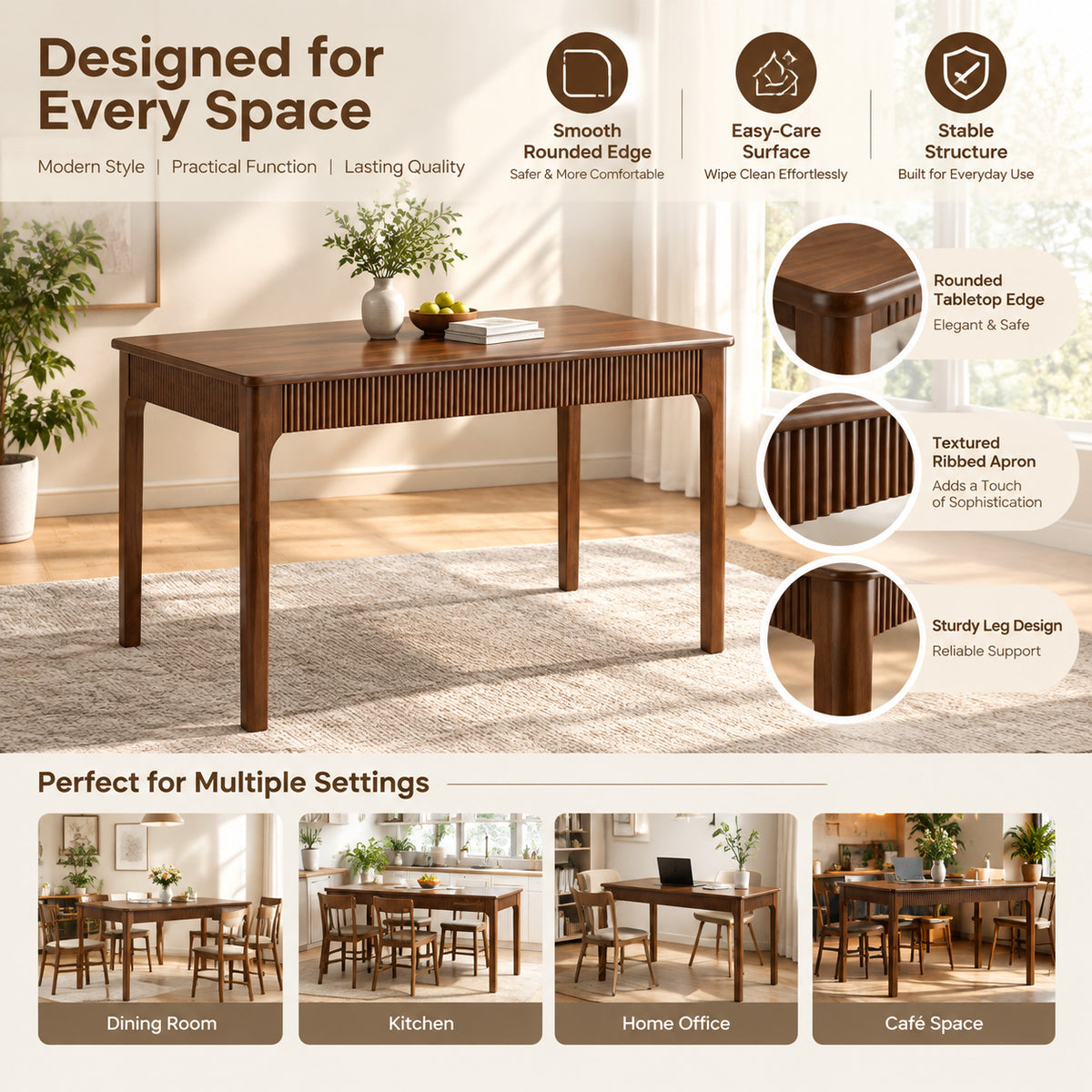 39-Inch Solid Wood Dining Table, Rectangular, Walnut
