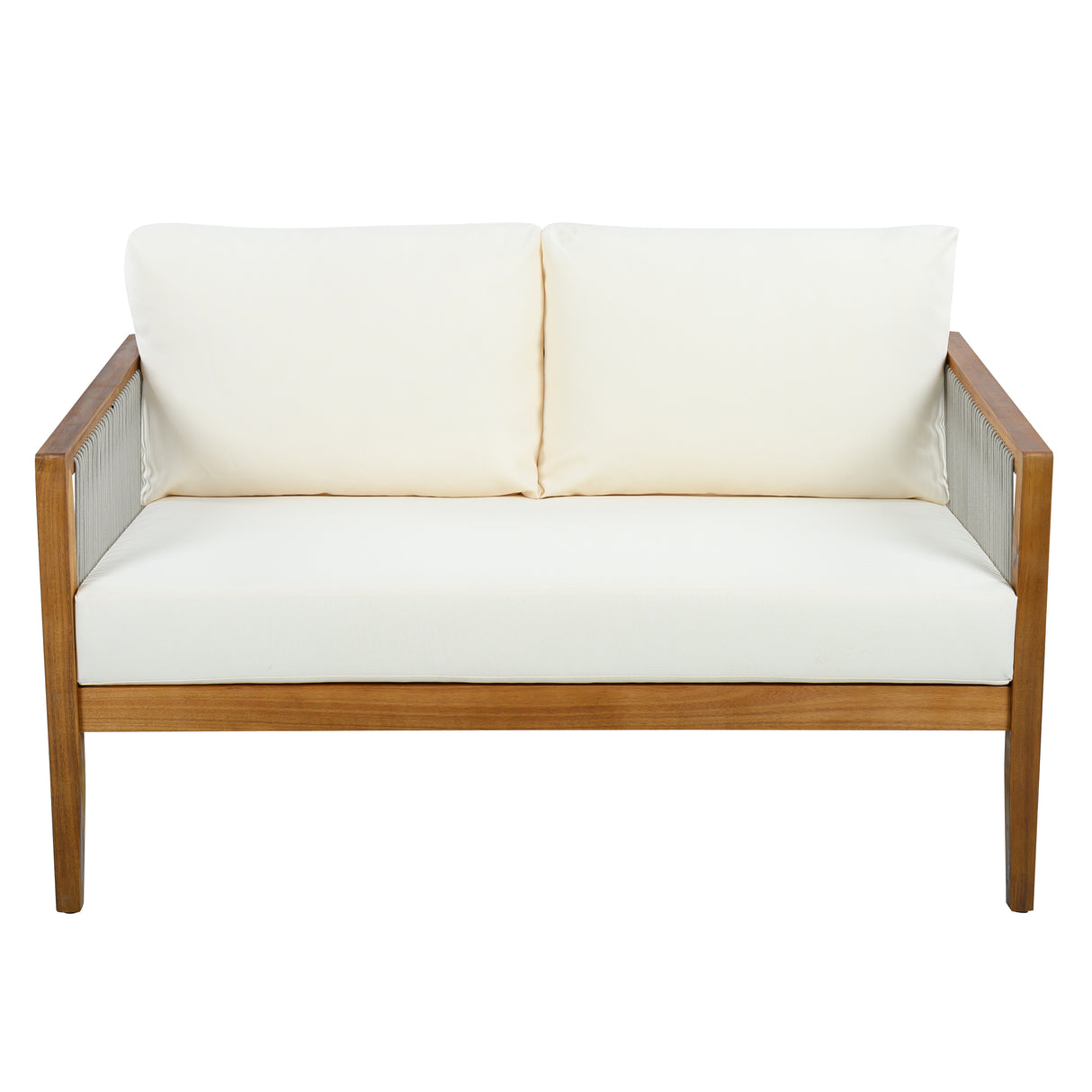 Outdoor 4-Piece Sofa Set, Acacia Wood Frame with Rope Detail, Water-Repellent