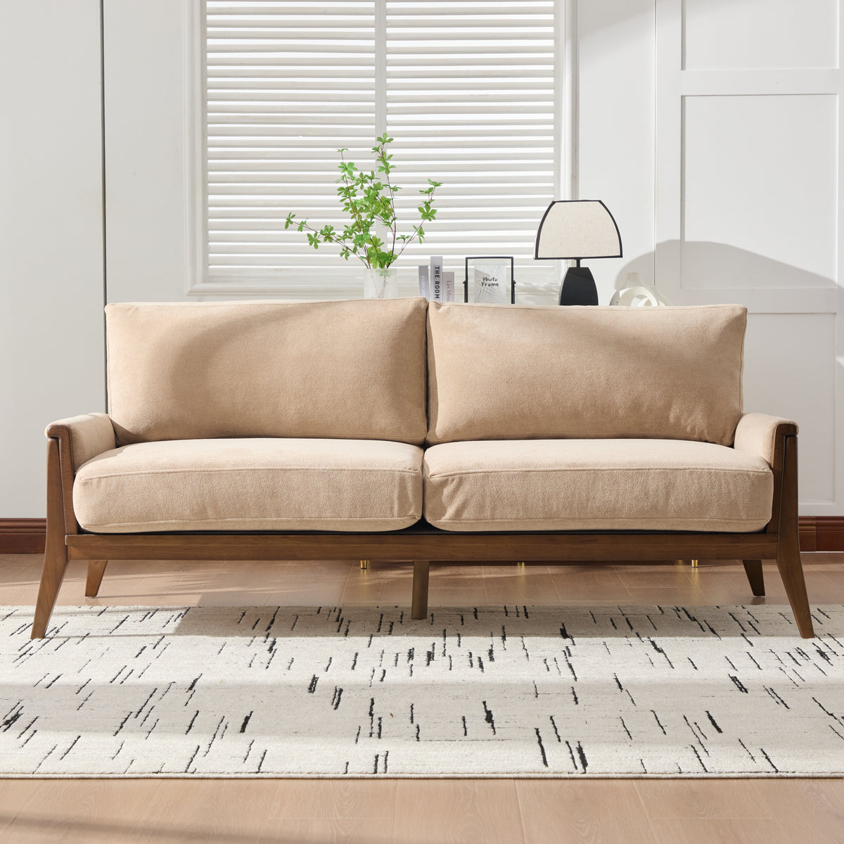 Mid-Century Modern Velvet Fabric Sofa