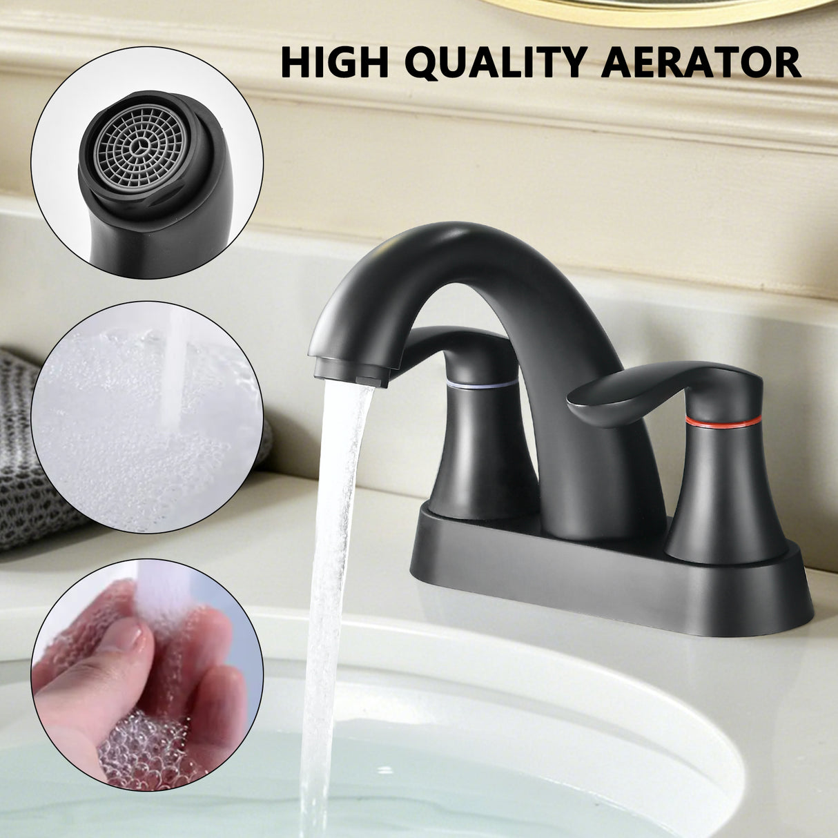 Two Handle 4 Inch Centerset Bathroom Sink Faucet with Pop-Up Drain, Matte