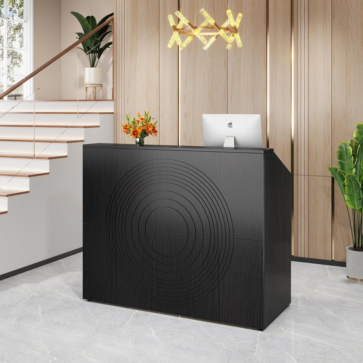 Modern Reception Desk with Cable Grommet & Privacy Panels
