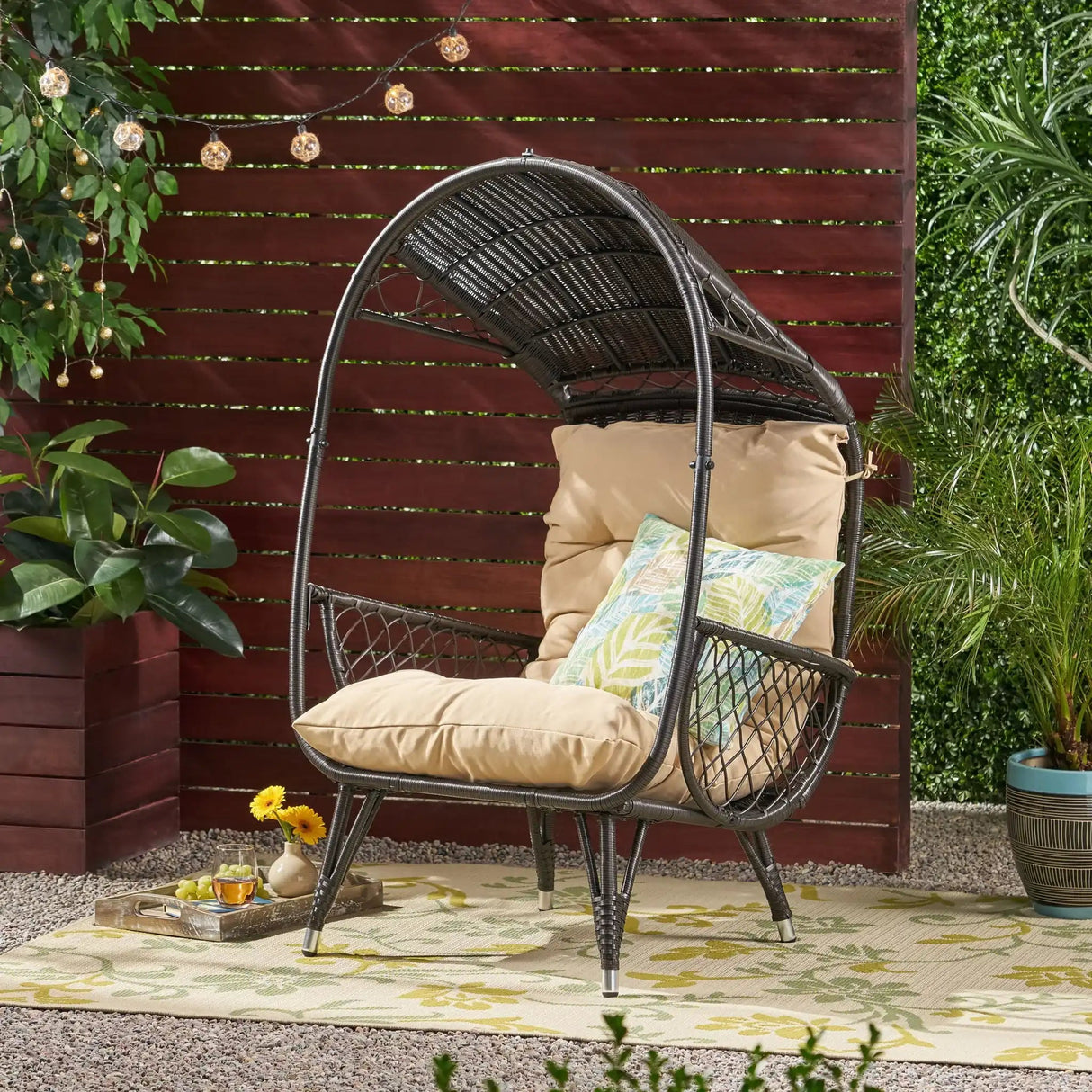 Outdoor Wicker Standing Basket Chair With Cushion - Best Buy Furniture