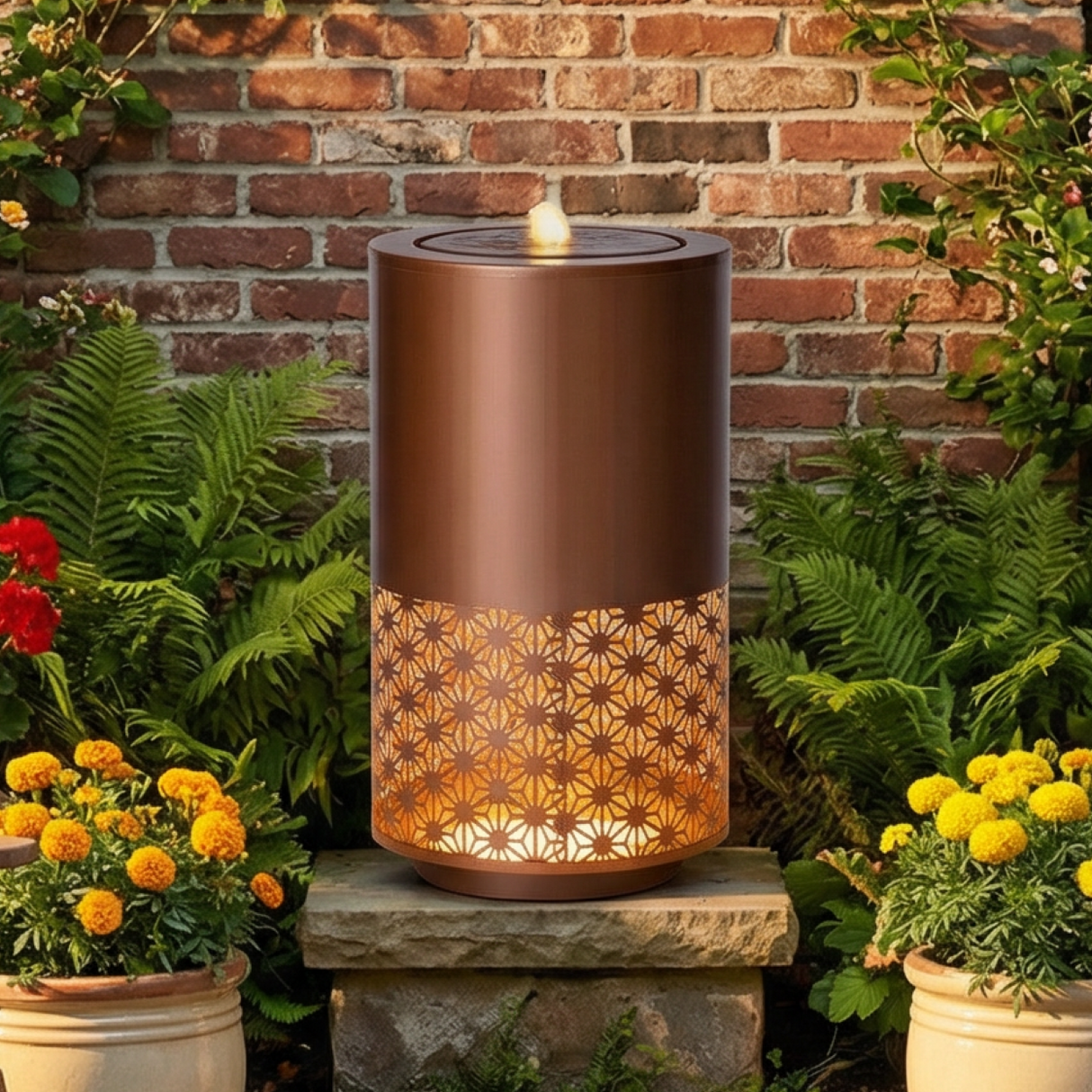 20.87"H Brown Metal Cutout Fountain with LED Lights