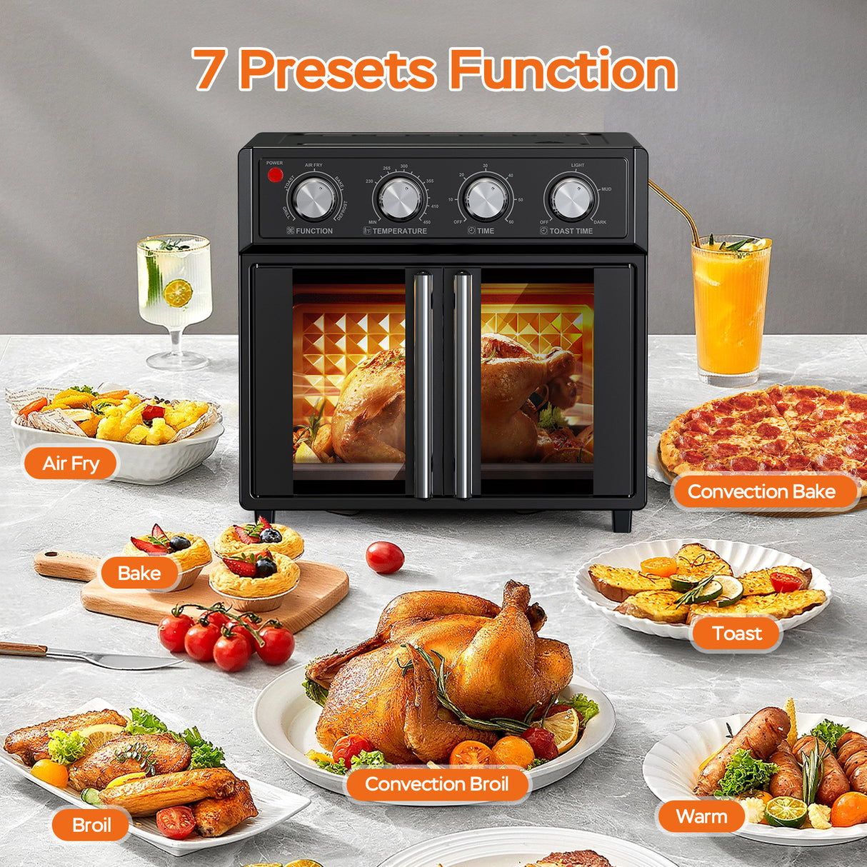 PlumChef 26QT Large Capacity French Double-Door Air Fryer Convection Toaster Oven