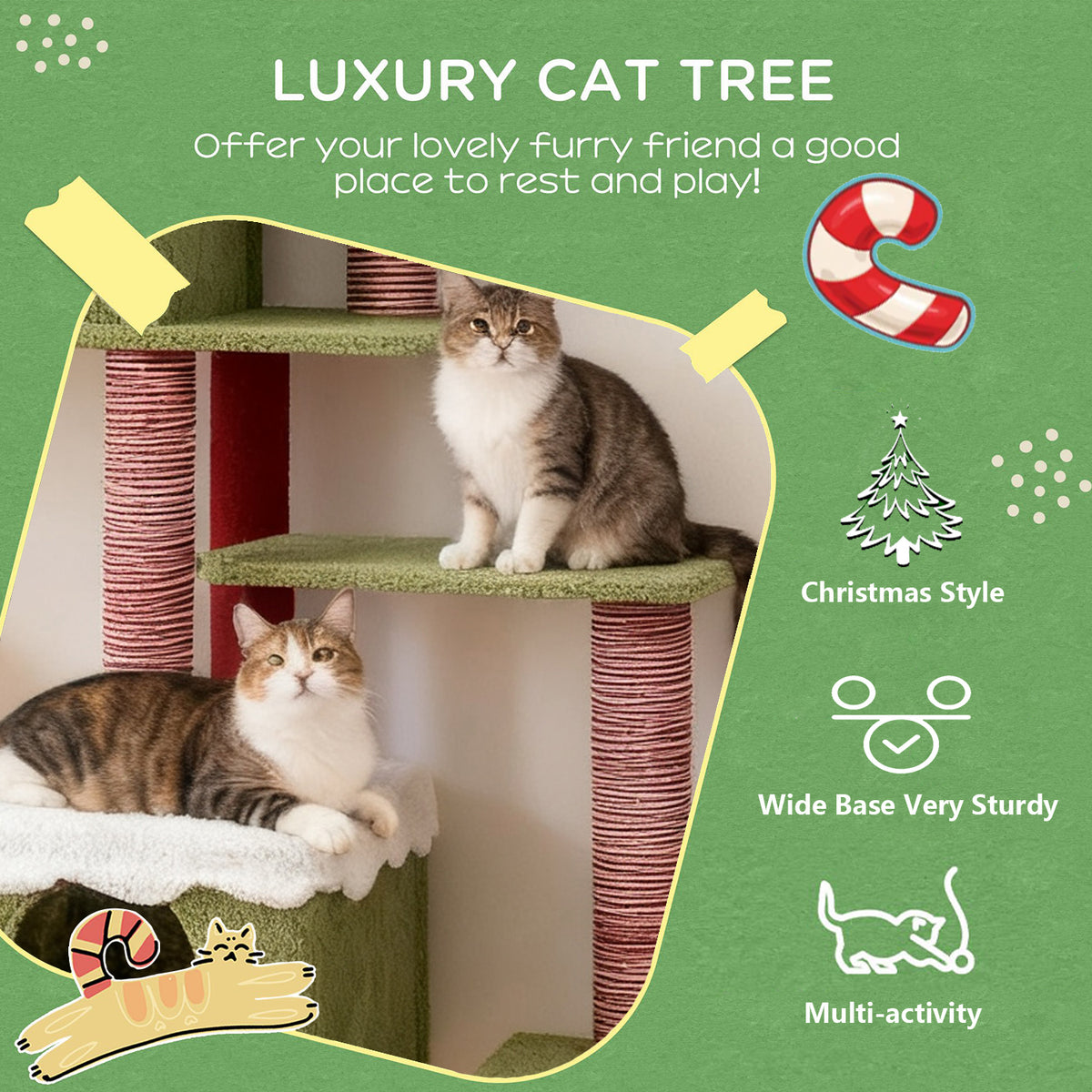 Wide Christmas Cat Tree Tower for Indoor Cats