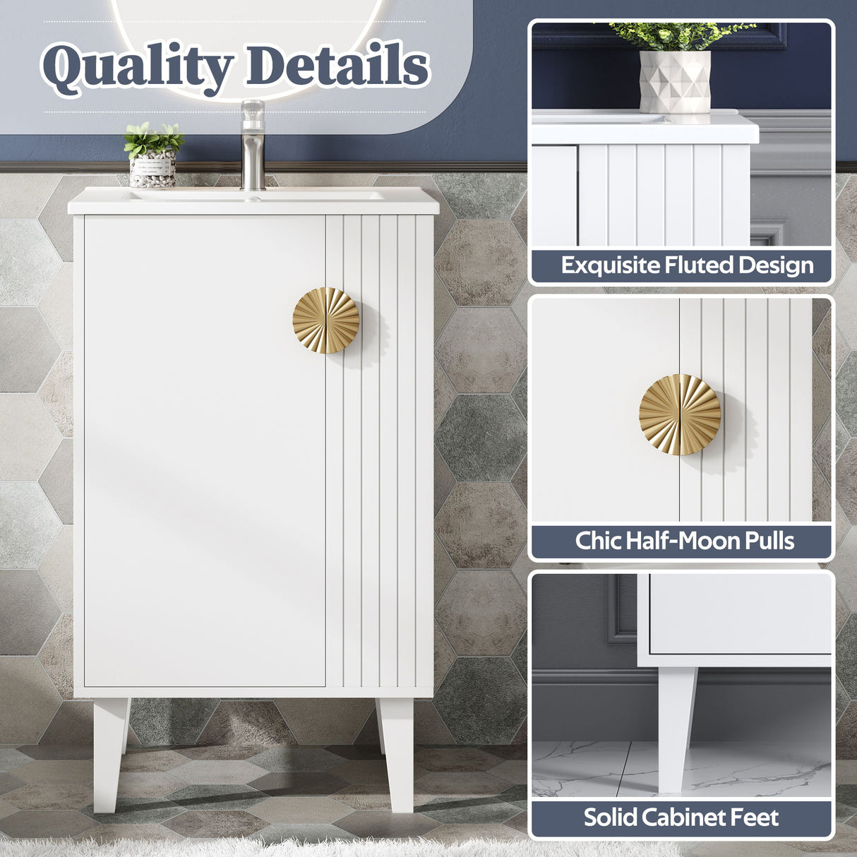 Bathroom Vanity With Sink, Soft-Close Door, Half-Moon Pulls
