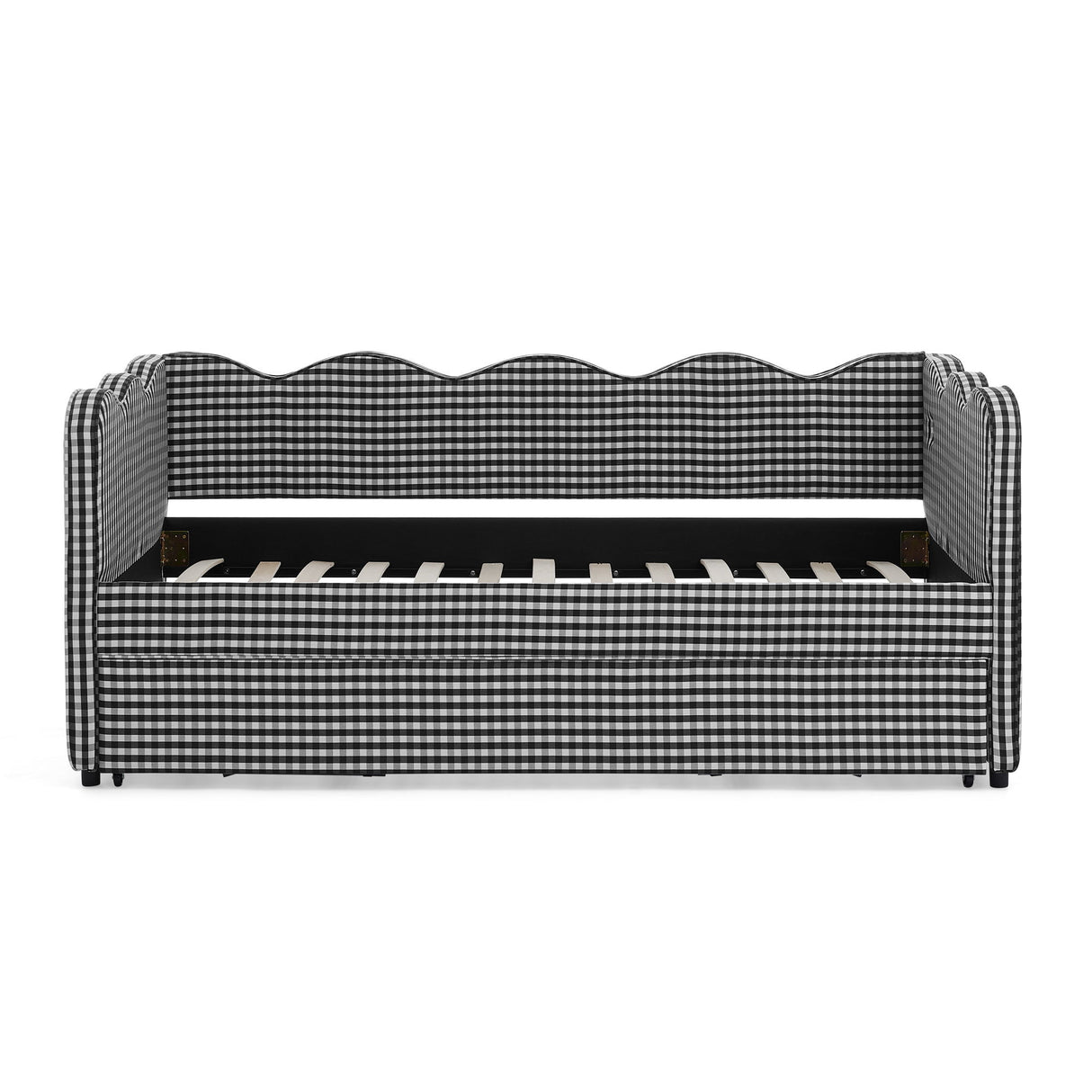 Gingham Daybed With USB Charging Port, Wave Shaped Design