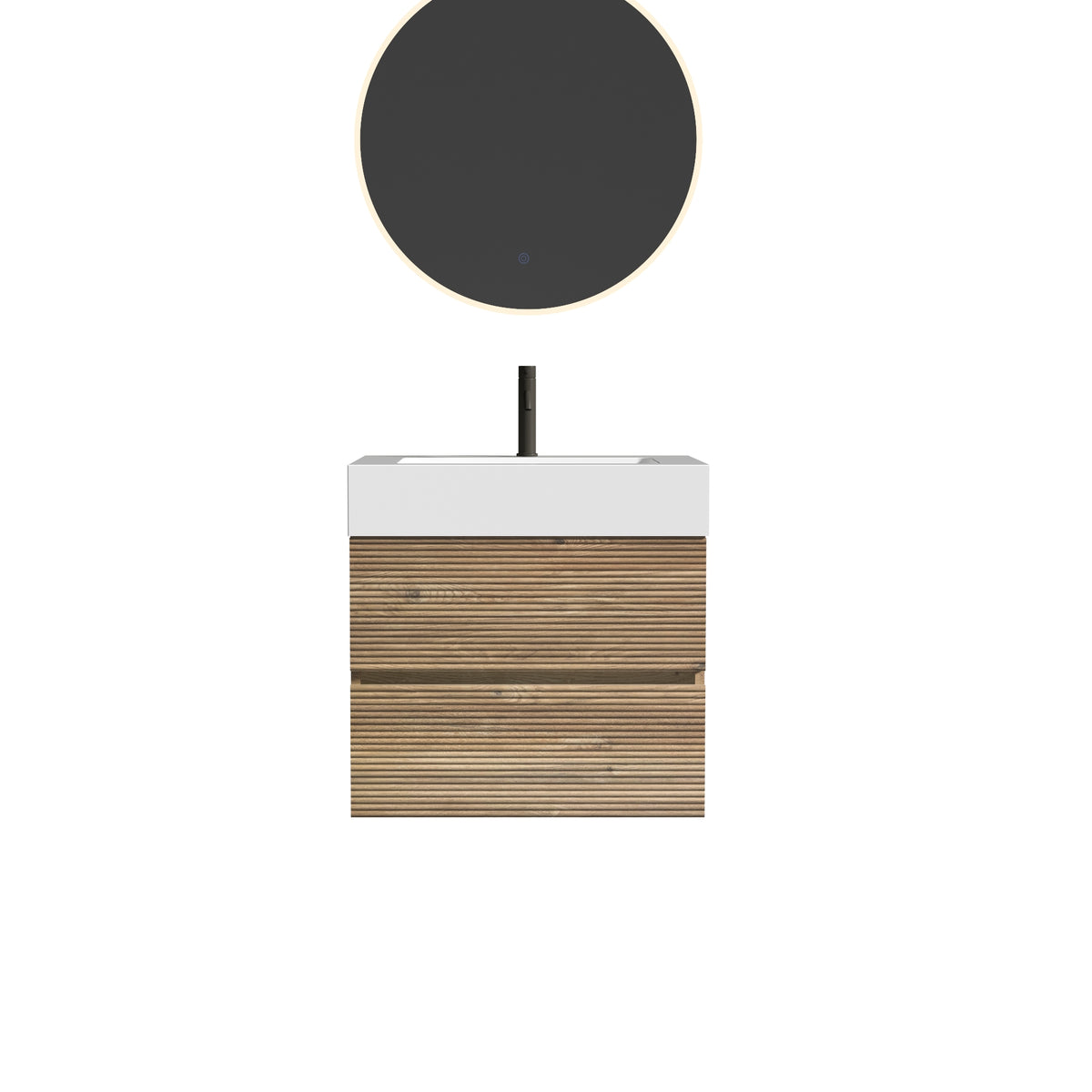 Grace 24-Inch Wall-Mounted Bathroom Vanity, Oak with White Solid Surface Sink