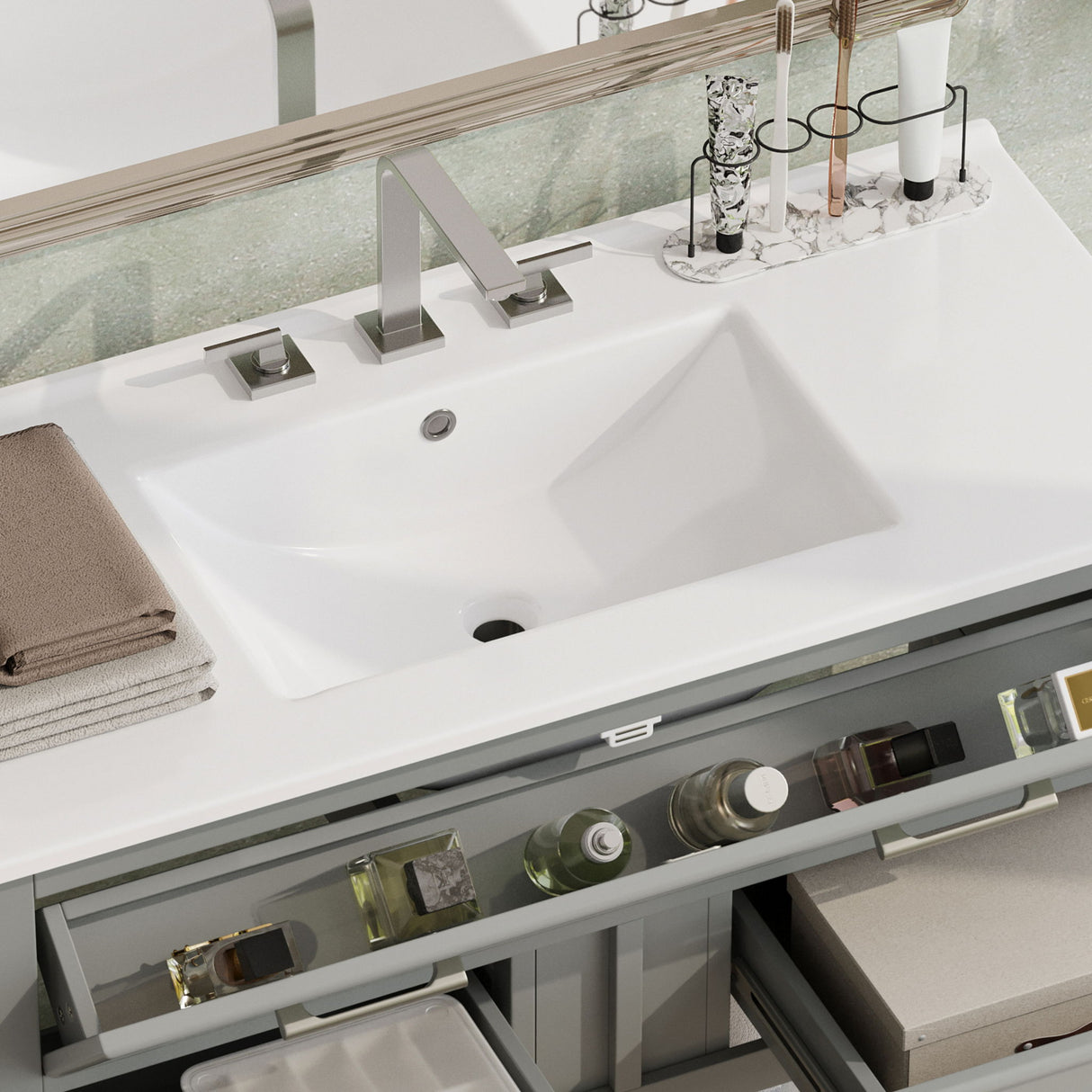 Bathroom Vanity With Ceramic Sink, Tip Out Tray & 2 Full Extension Drawers