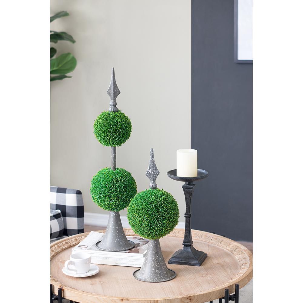 D7x26.5" Artificial Two-Tiered Boxwood Sphere Topiary on Metal Spire