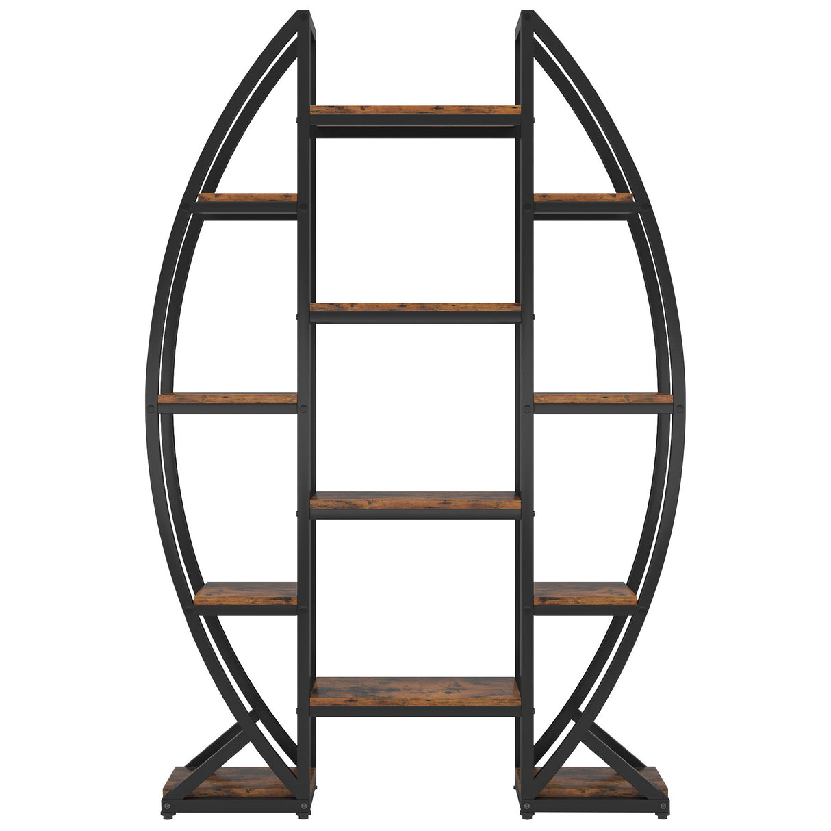 Triple Wide Oval Etagere Bookcase With Shelves For Living Room