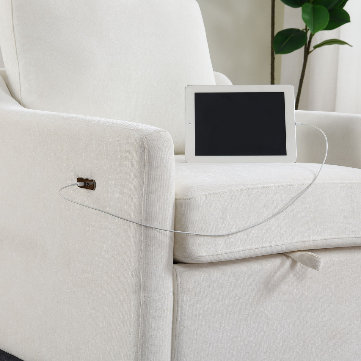Swivel Arm Chair With USB Type-C Charging And Book Pocket