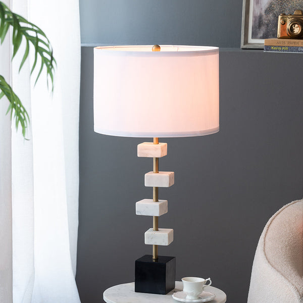 D15x30' Table Lamp with White Marble and Brass Frame
