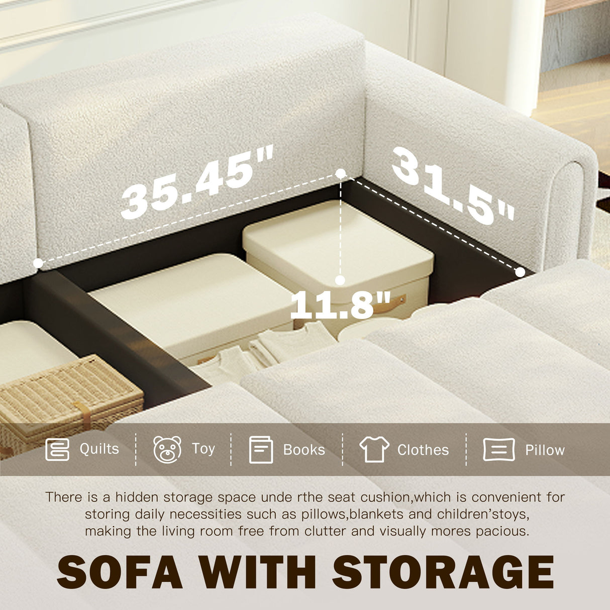 4 Seater Modern Couch With Seats Storage