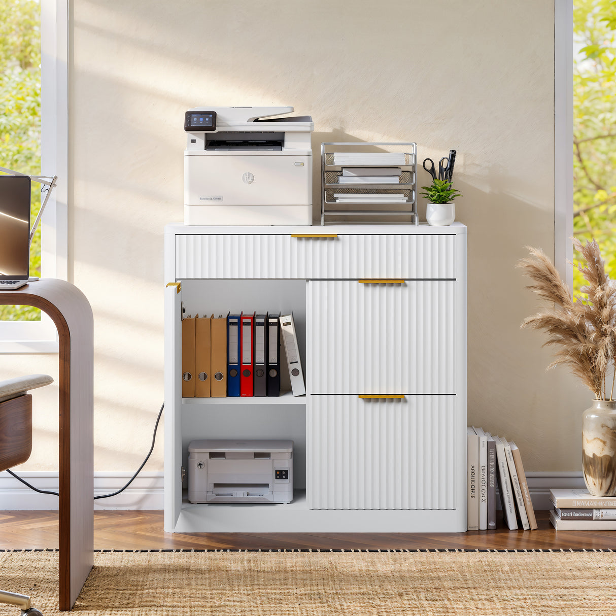 Freestanding Office File Cabinet with Built-in Charging Station