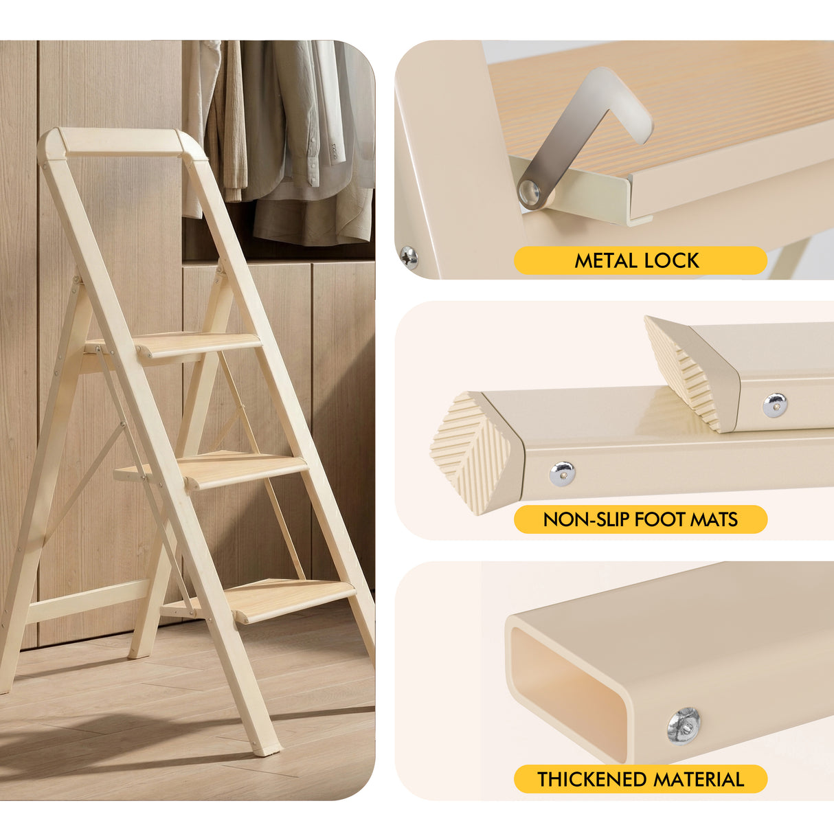 3 Step Ladder Folding Step Stool for Adults