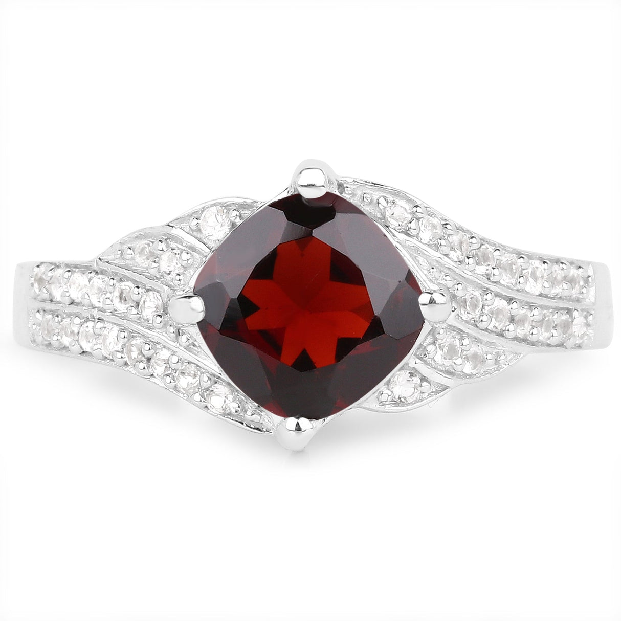 1.67 Carat Genuine Garnet and White Topaz .925 Sterling Silver Ring