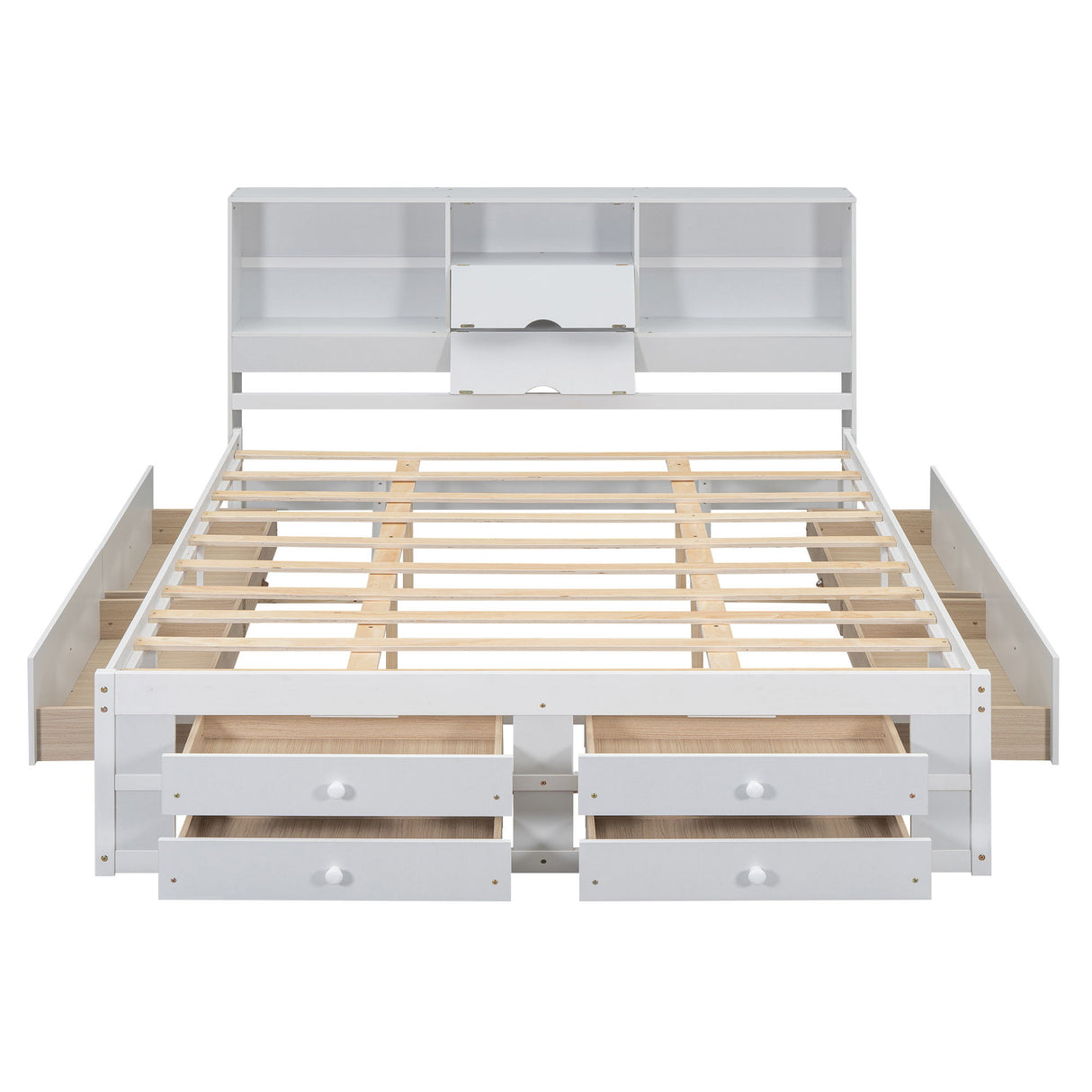 Platform Bed With Storage Headboard And 8 Drawers
