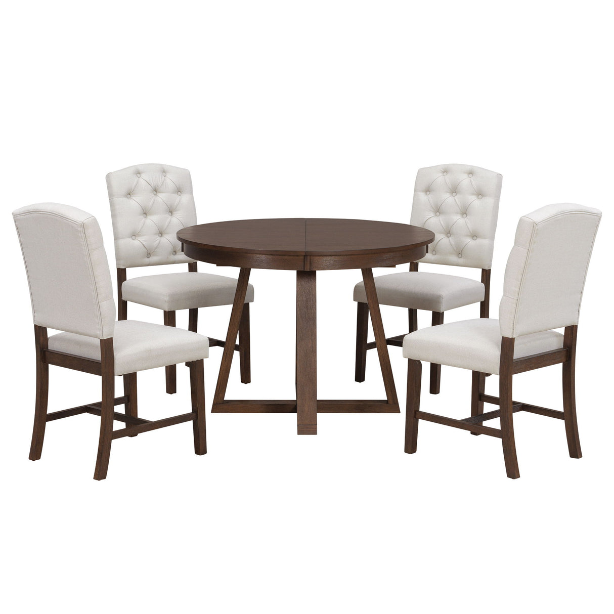 Dining Set With Leaf Round Table And 4 Upholstered Chairs