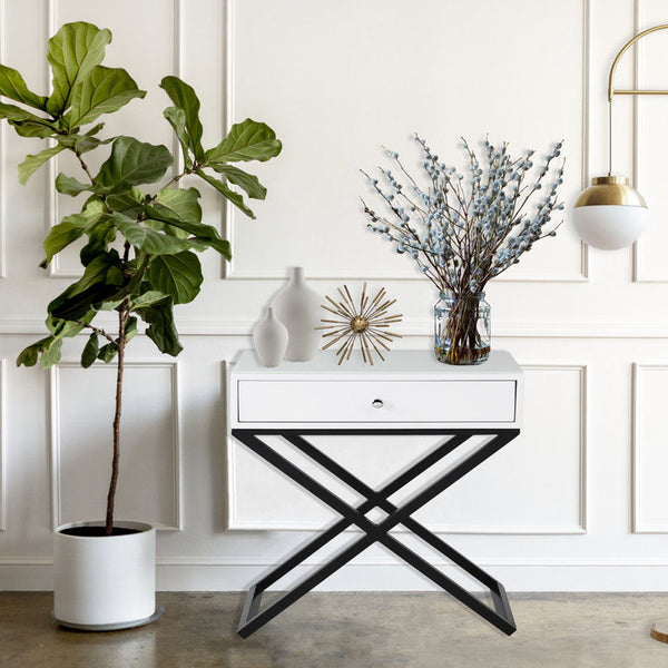 Koda - End Side Table Nightstand, Drawer And Cross Base